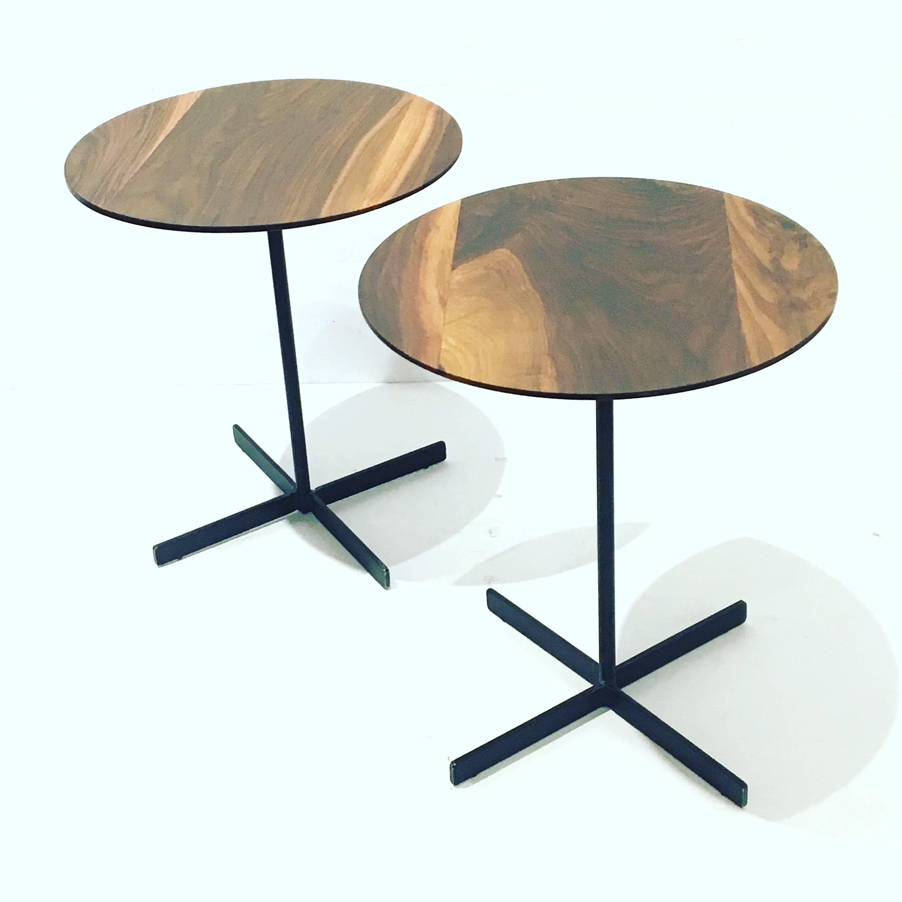 Pair of American Black Walnut Cocktail Tables with Iron Bases 3