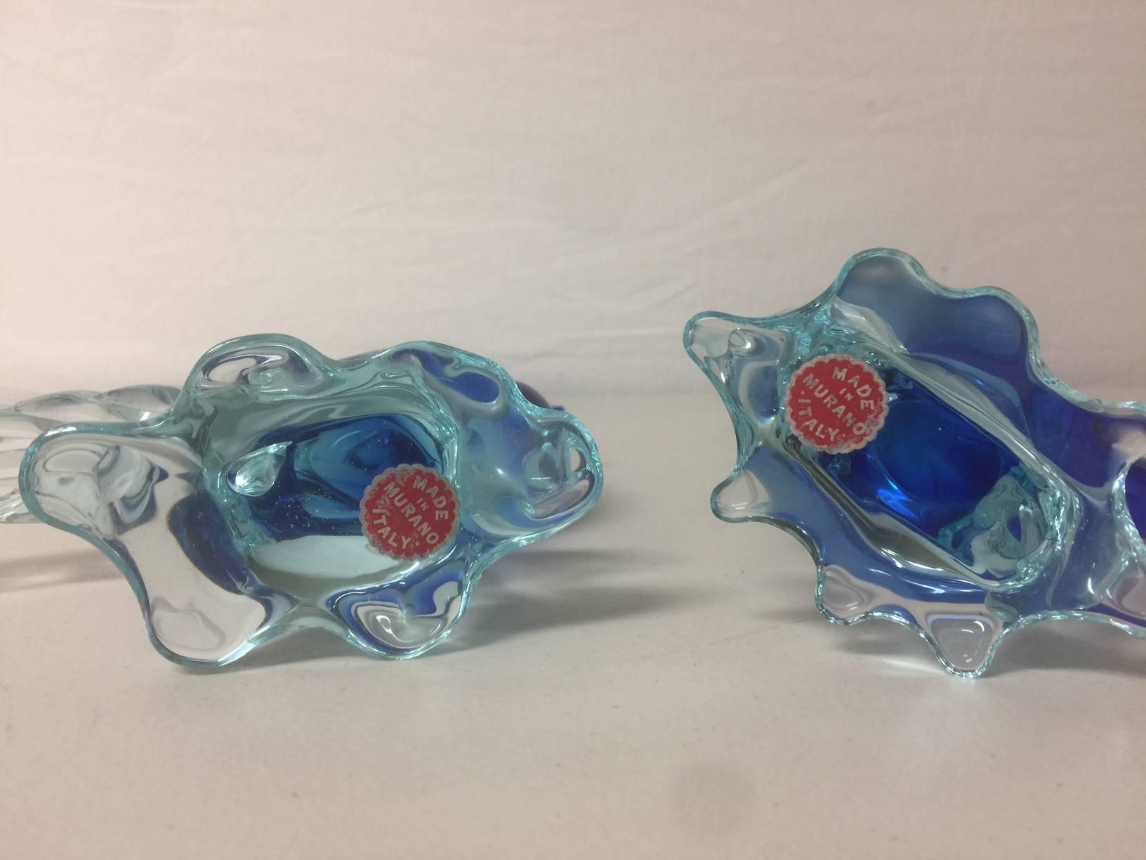 Pair of Sommerso Art Glass Birds/Pheasants by Murano Glass Studios 2