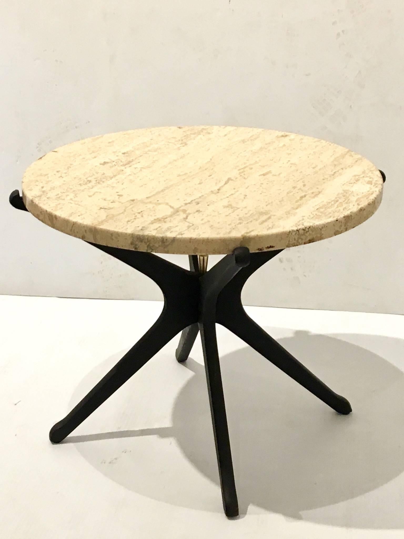 Italian Mid-Century Modern Star Base Small Cocktail Table Marble and Wood For Sale 1