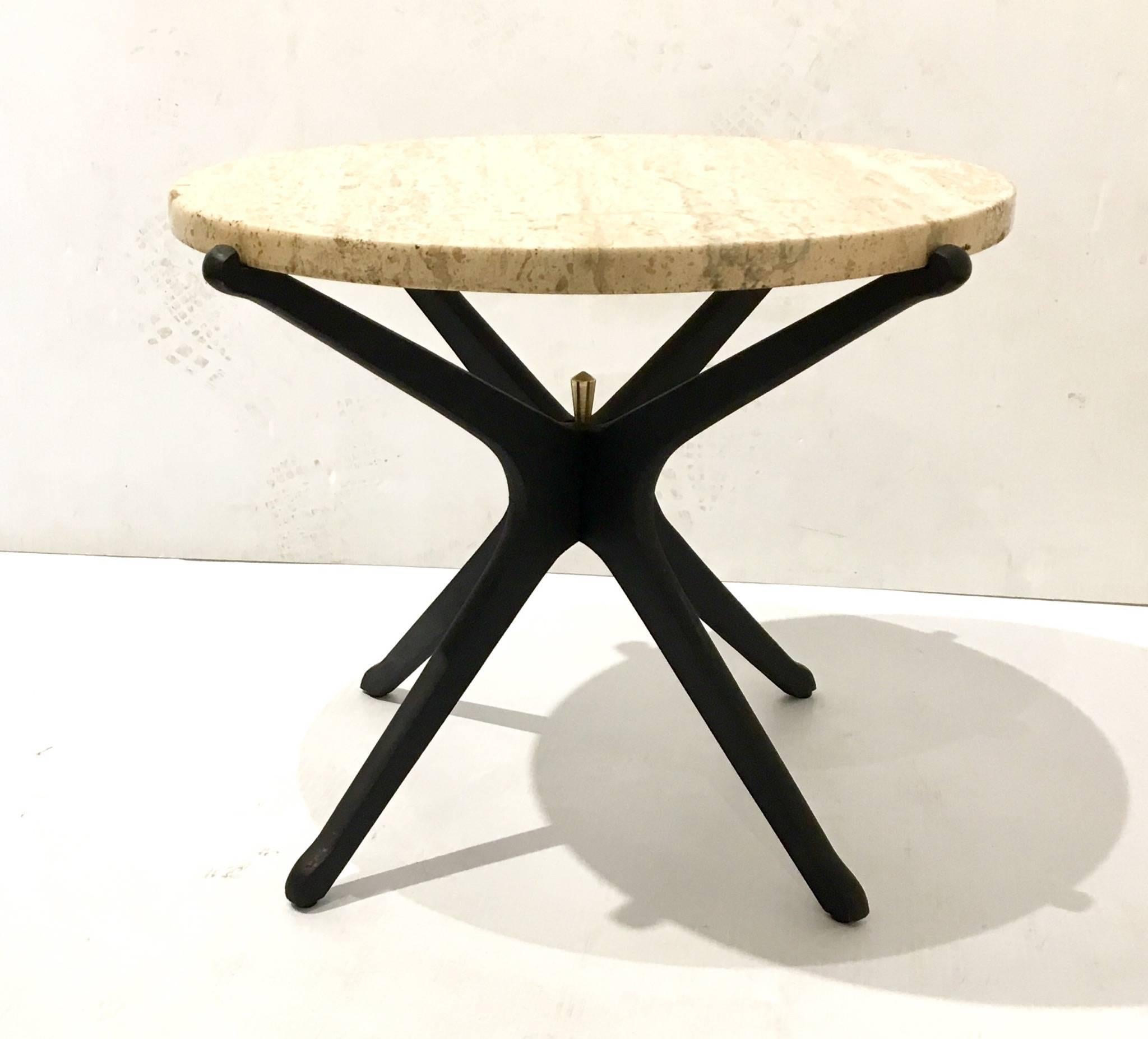 Italian Mid-Century Modern Star Base Small Cocktail Table Marble and Wood In Good Condition For Sale In San Diego, CA