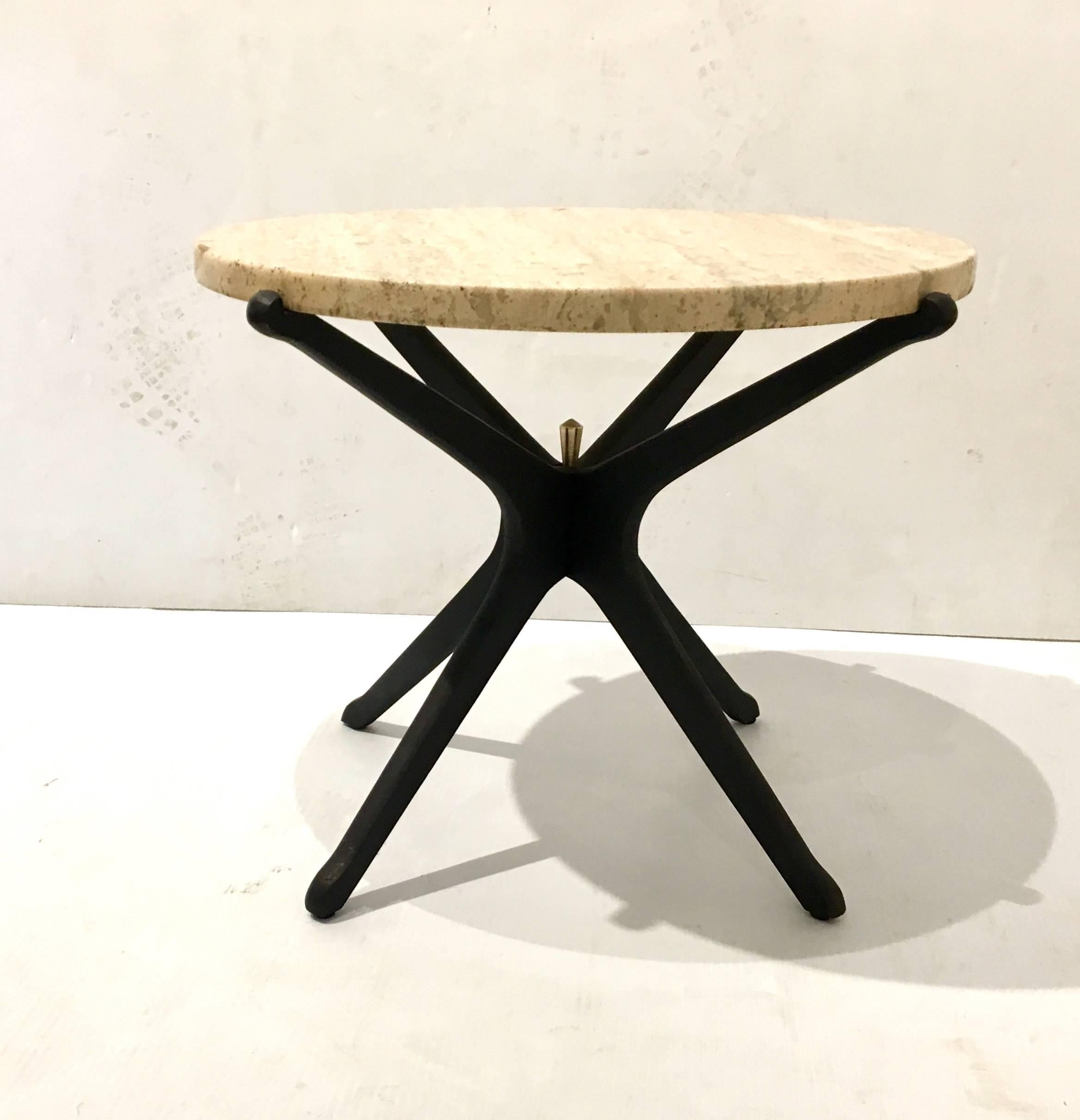 20th Century Italian Mid-Century Modern Star Base Small Cocktail Table Marble and Wood For Sale