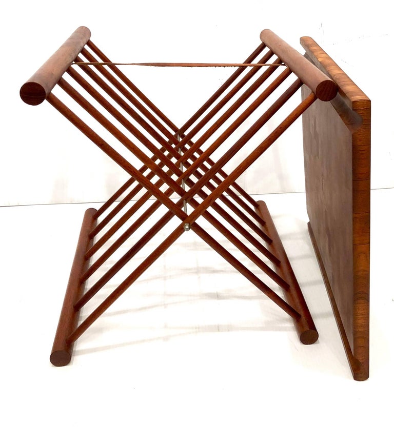 Danish Modern Solid Teak Butcher Block Folding Campaign Style Cocktail