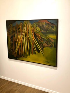 Striking Abstract Large Oil on Canvas Signed by Wand, 1961