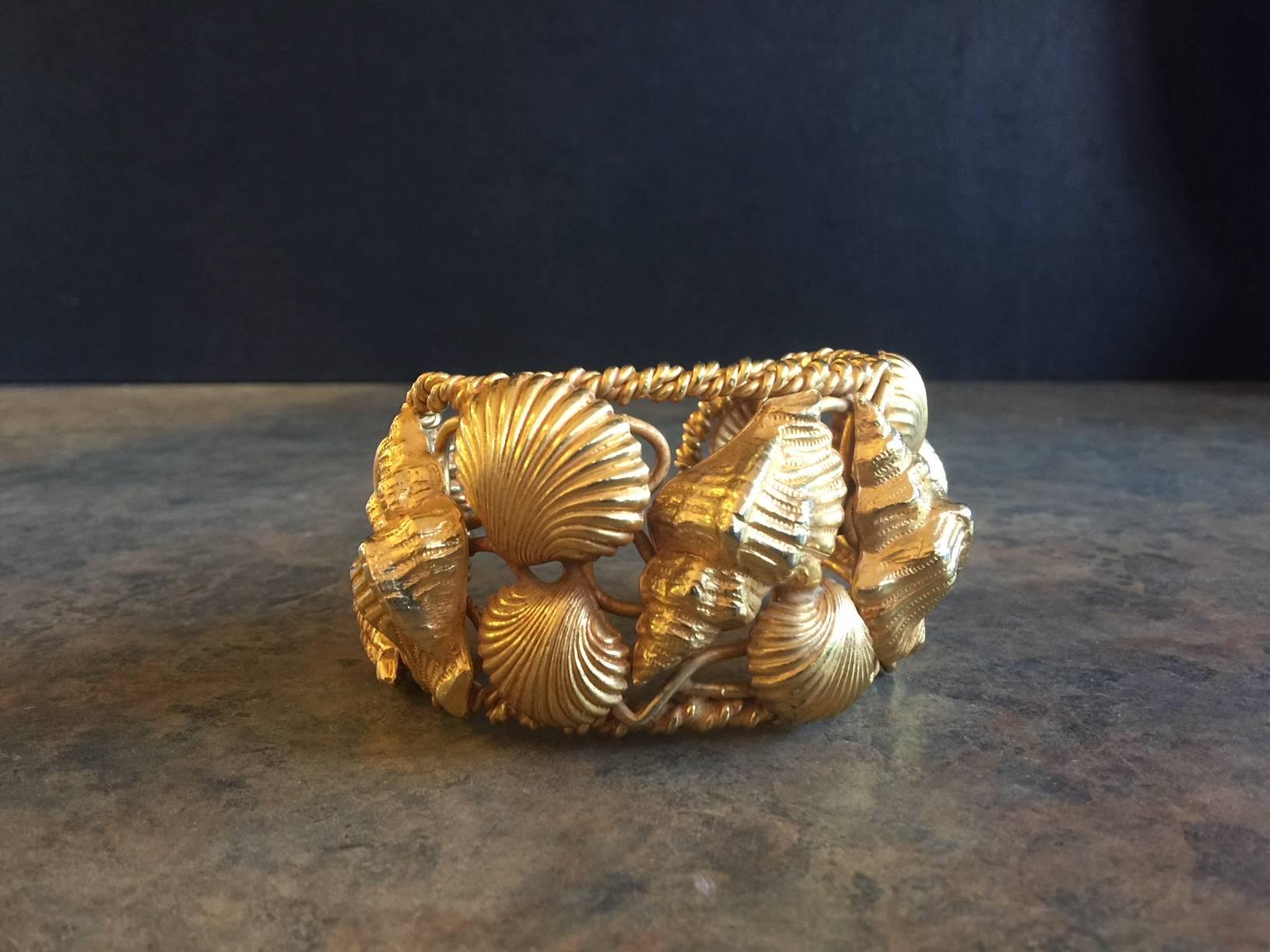 Sea Shell Cuff Bracelet in Goldtone by Dominique Aurientis of Paris For Sale 1
