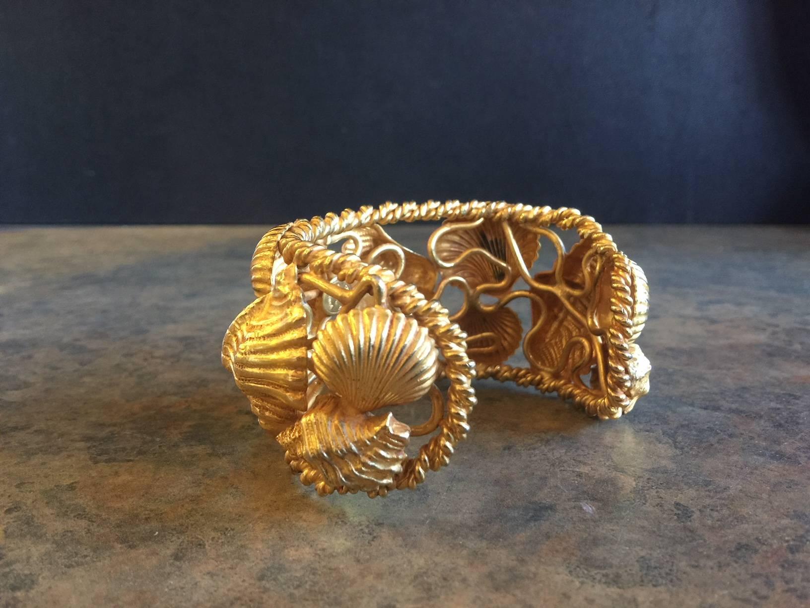 Sea Shell Cuff Bracelet in Goldtone by Dominique Aurientis of Paris In Excellent Condition For Sale In San Diego, CA