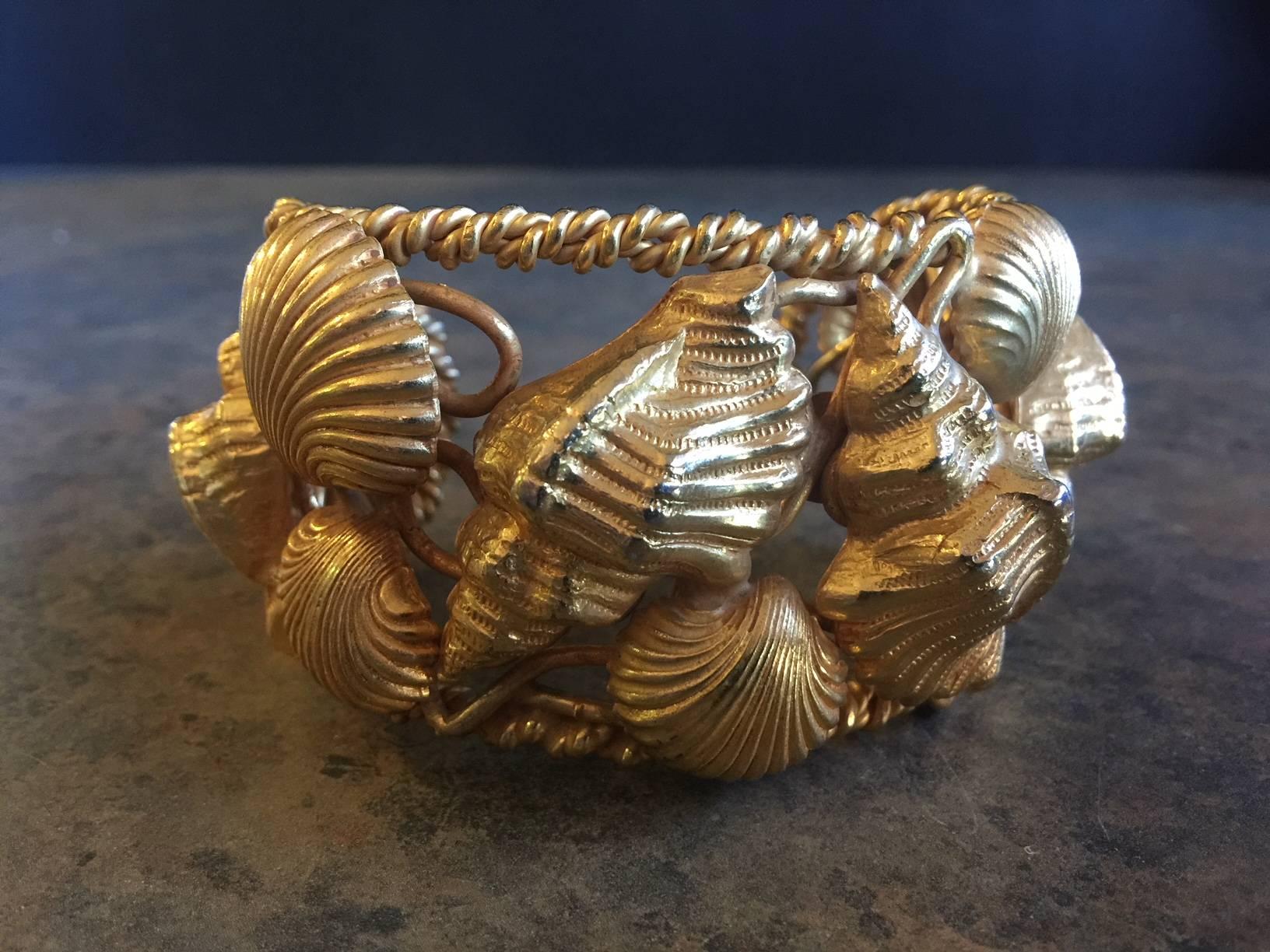 Sea Shell Cuff Bracelet in Goldtone by Dominique Aurientis of Paris For Sale 2