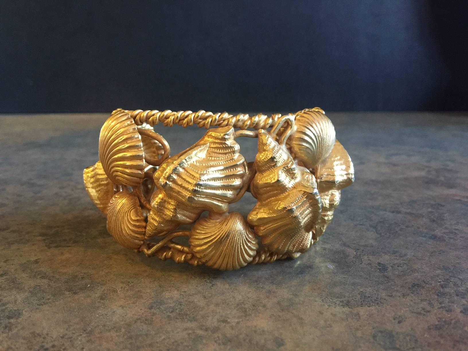 French Sea Shell Cuff Bracelet in Goldtone by Dominique Aurientis of Paris For Sale