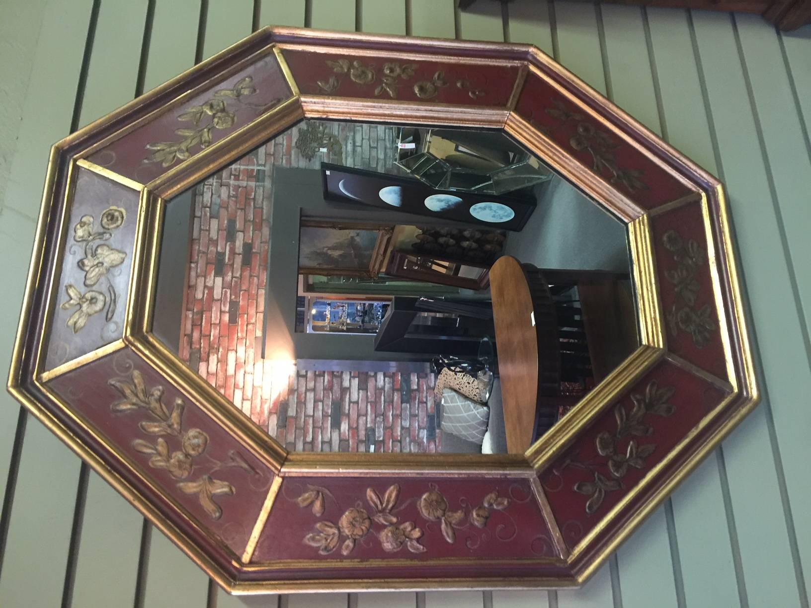 Italian Midcentury Hand-Painted Gold Leaf Octagonal Mirror by La Barge of Italy For Sale