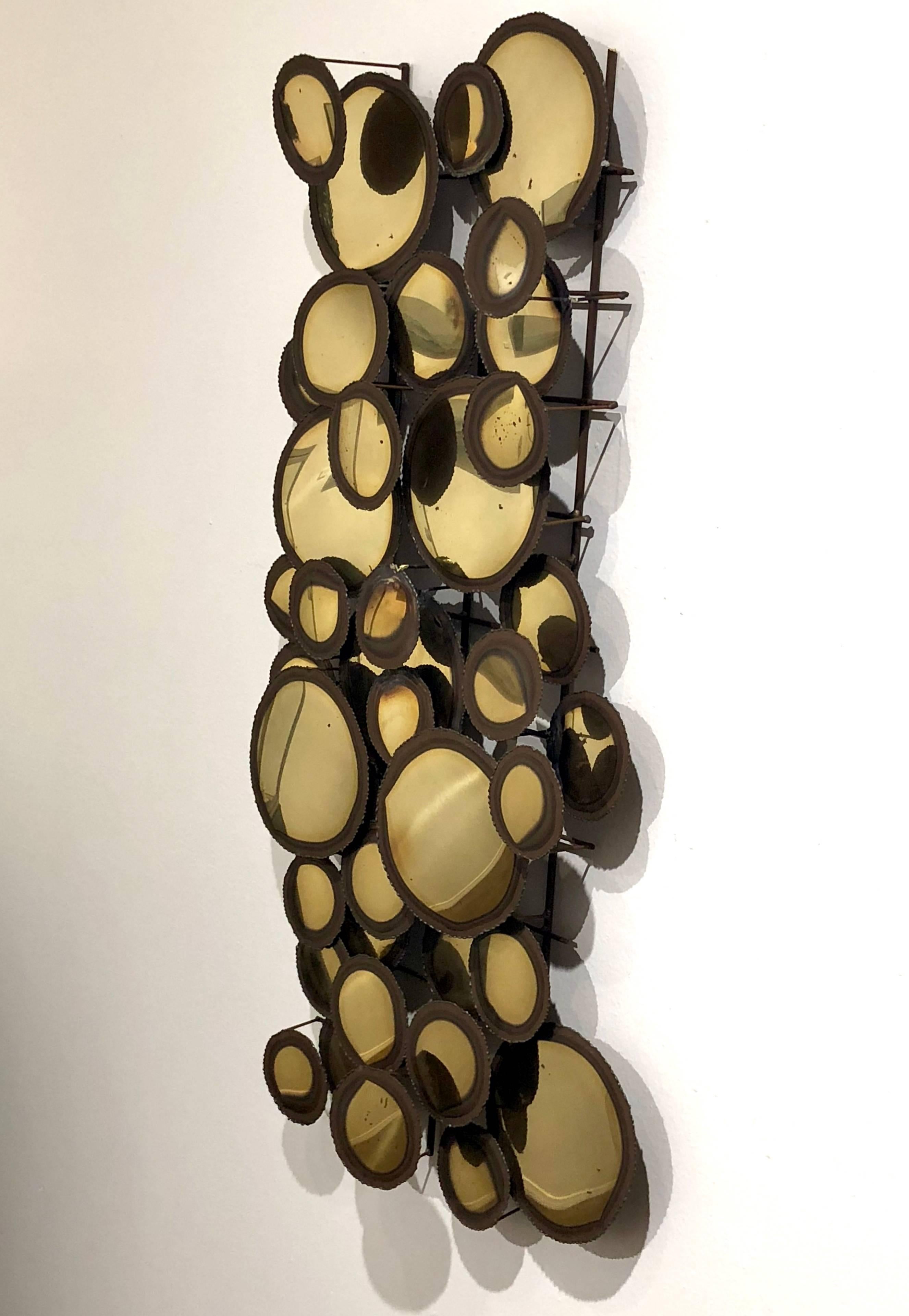 American Striking Brass Wall Sculpture Raindrops Style after Curtis Jere