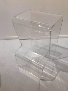 Pair of Lucite Counter Stools with Footrest in the Style of Charles Hollis Jones