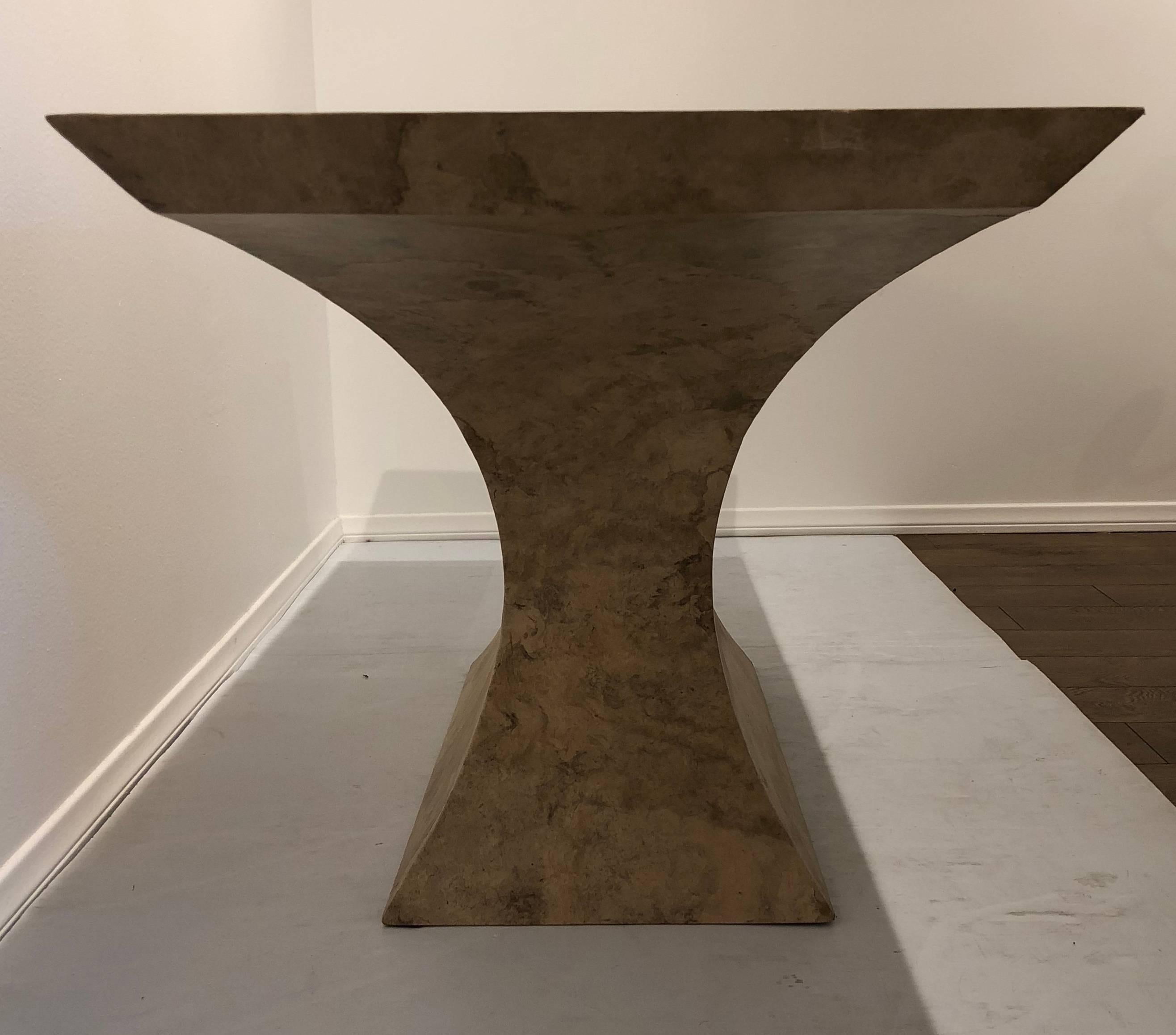 Perfect for a conference table, dining table or sofa table, base in a faux marble finish can take a glass top or marble or traventine top or wood top can be an oval a rectangle or cut to the edge for a sofa table, this base has many uses.