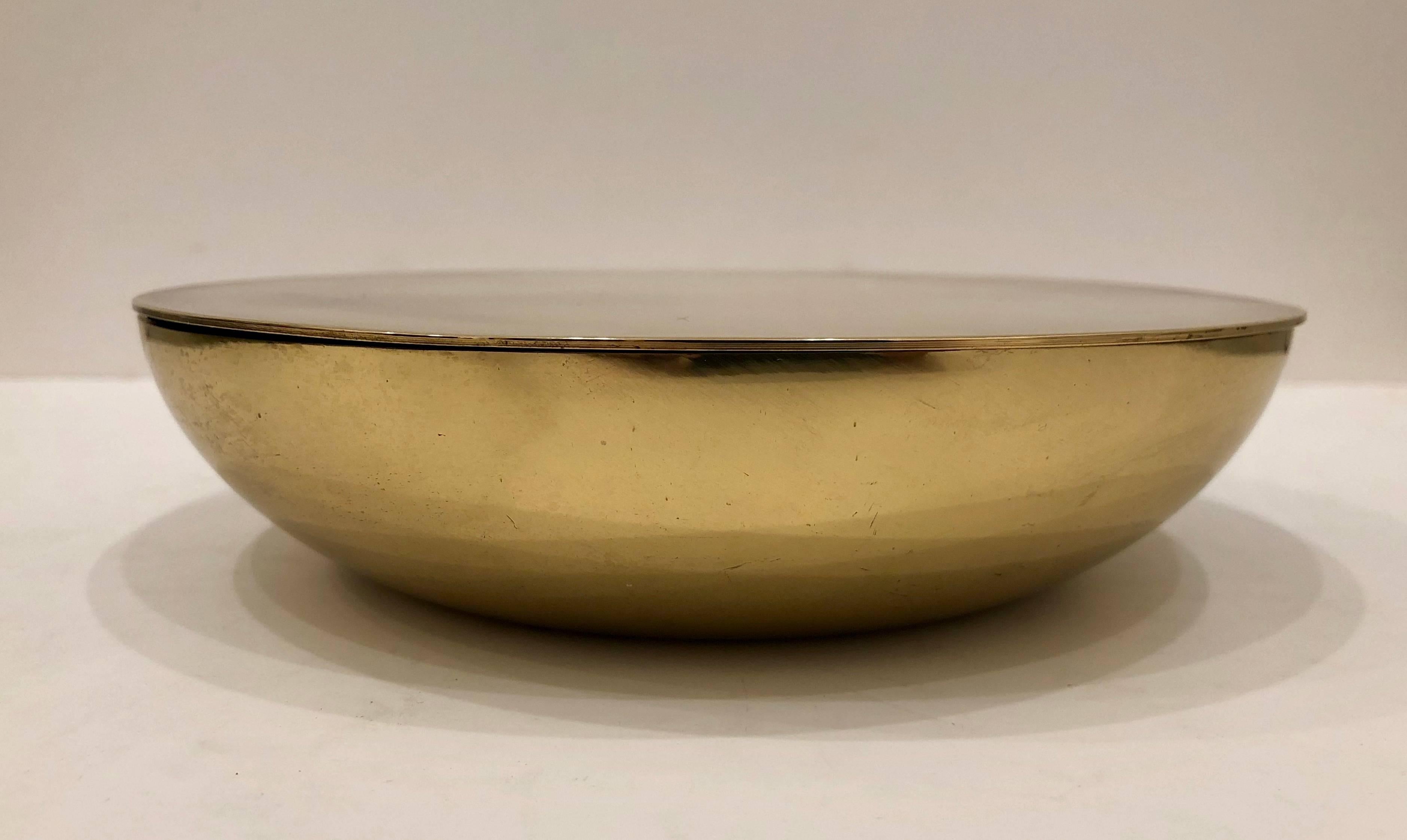 Mid-Century Modern Large Solid Brass Antivento Portacenere-Trinket Box by Gabriella Crespi Signed