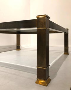 Patinated Square Brass and Glass Coffee Table by Mastercraft