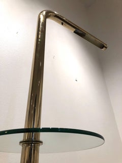1970s Brass Floor Lamp with Glass Table by Robert Sonneman