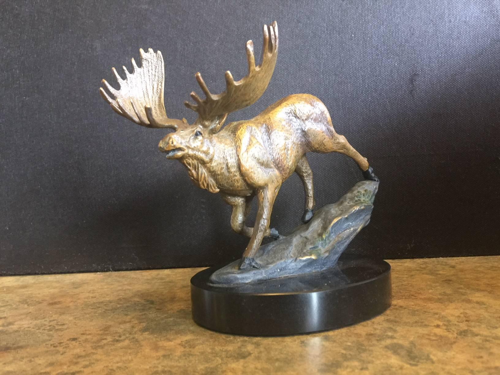 American Bronze Painted Moose Sculpture on Marble Base For Sale