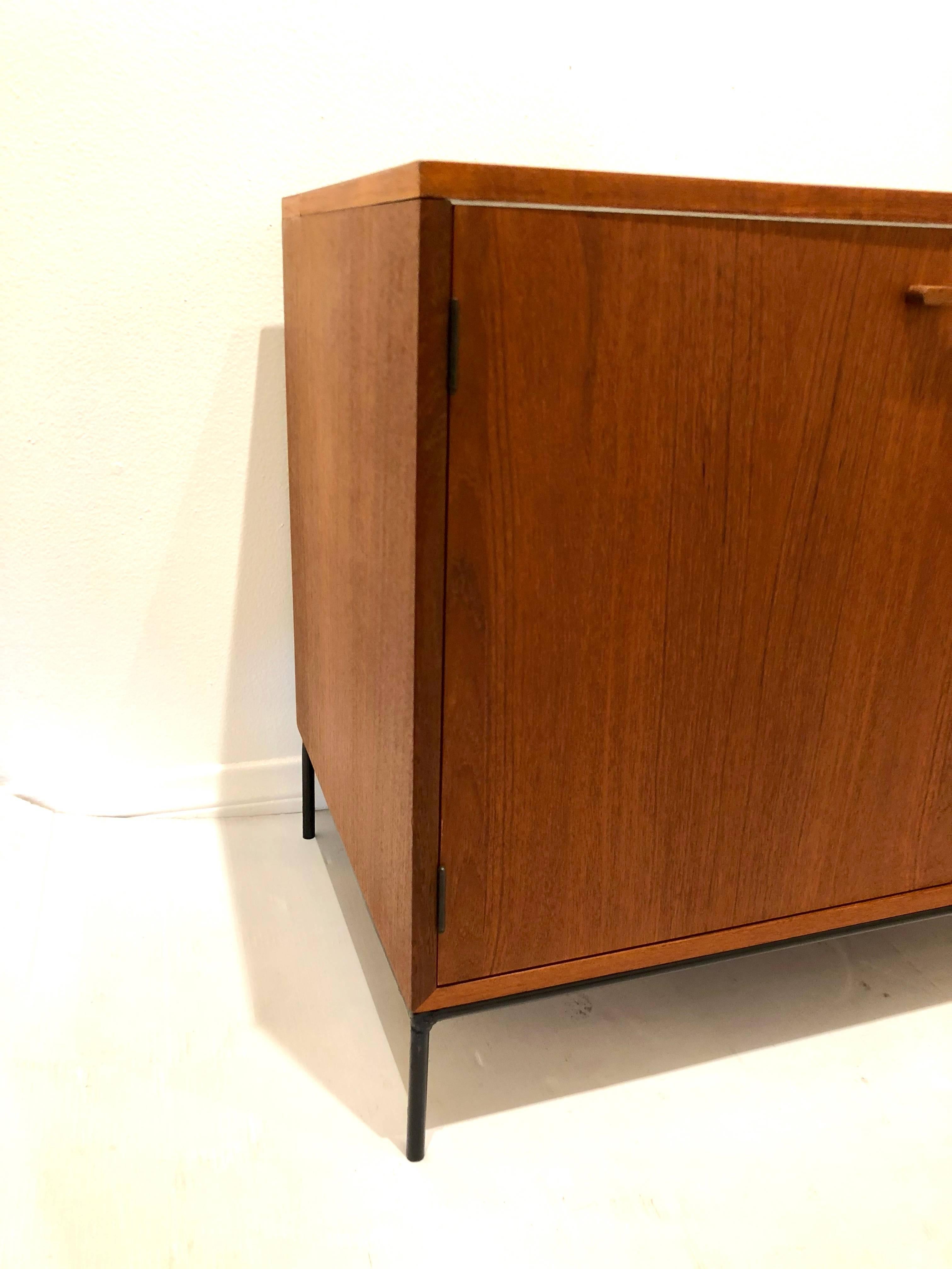 Danish Modern Teak Mini Stereo Cabinet with Iron Base Lift Top or Double-Door In Excellent Condition In San Diego, CA