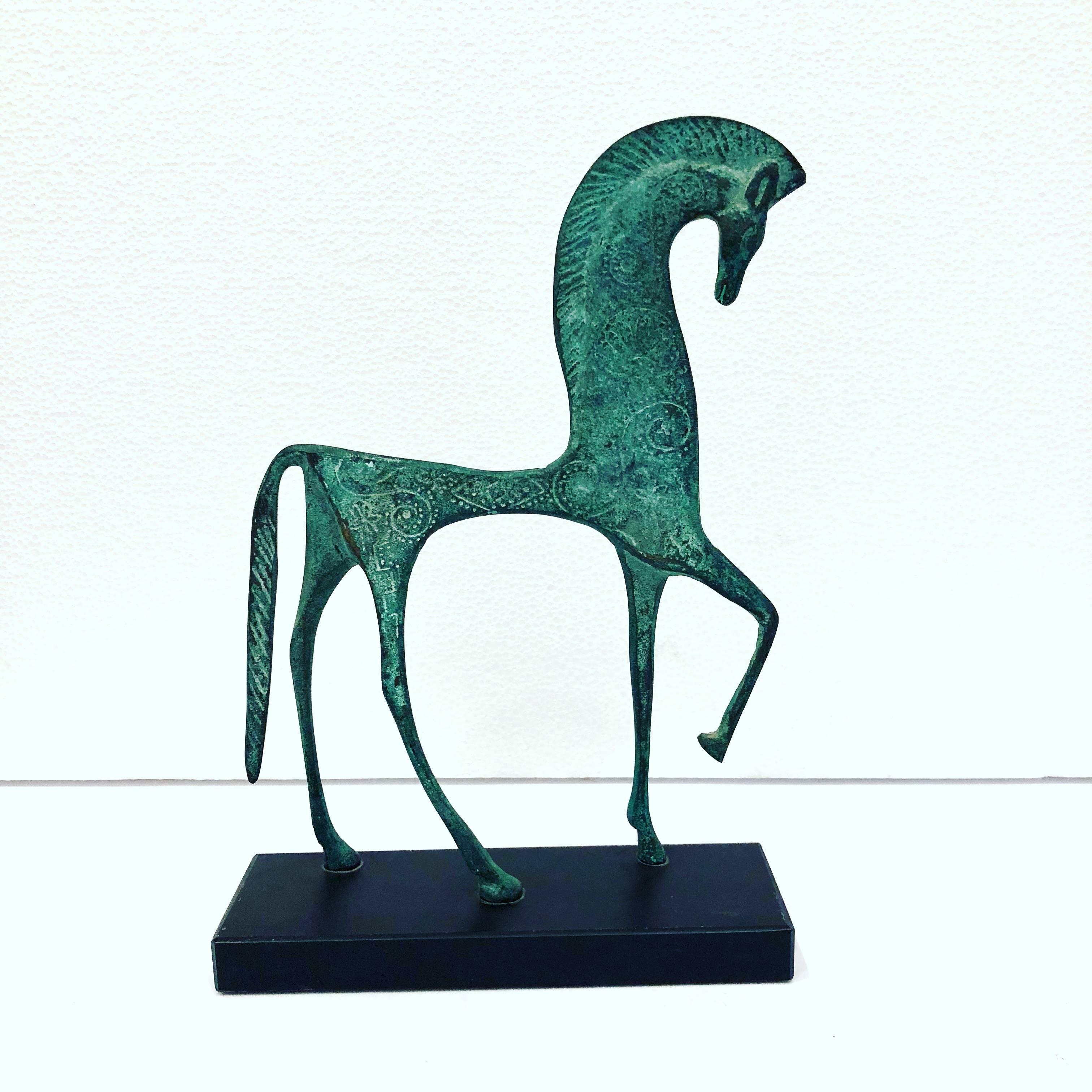 Hollywood Regency Etruscan Horse Patinated Bronze Sculpture by Francesco Simoncini