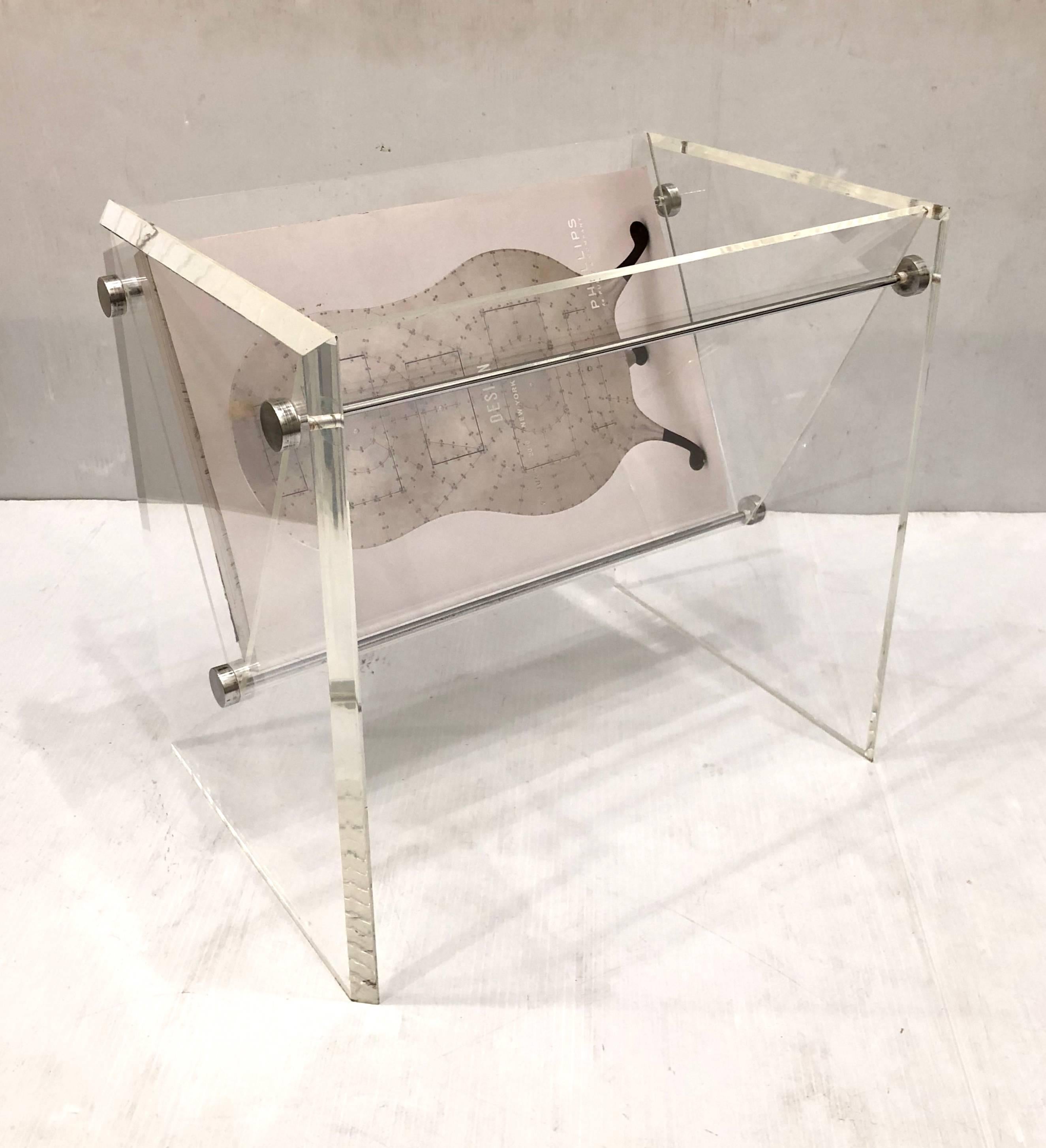 20th Century 1970s Space Age Polished Lucite and Chrome Magazine Rack