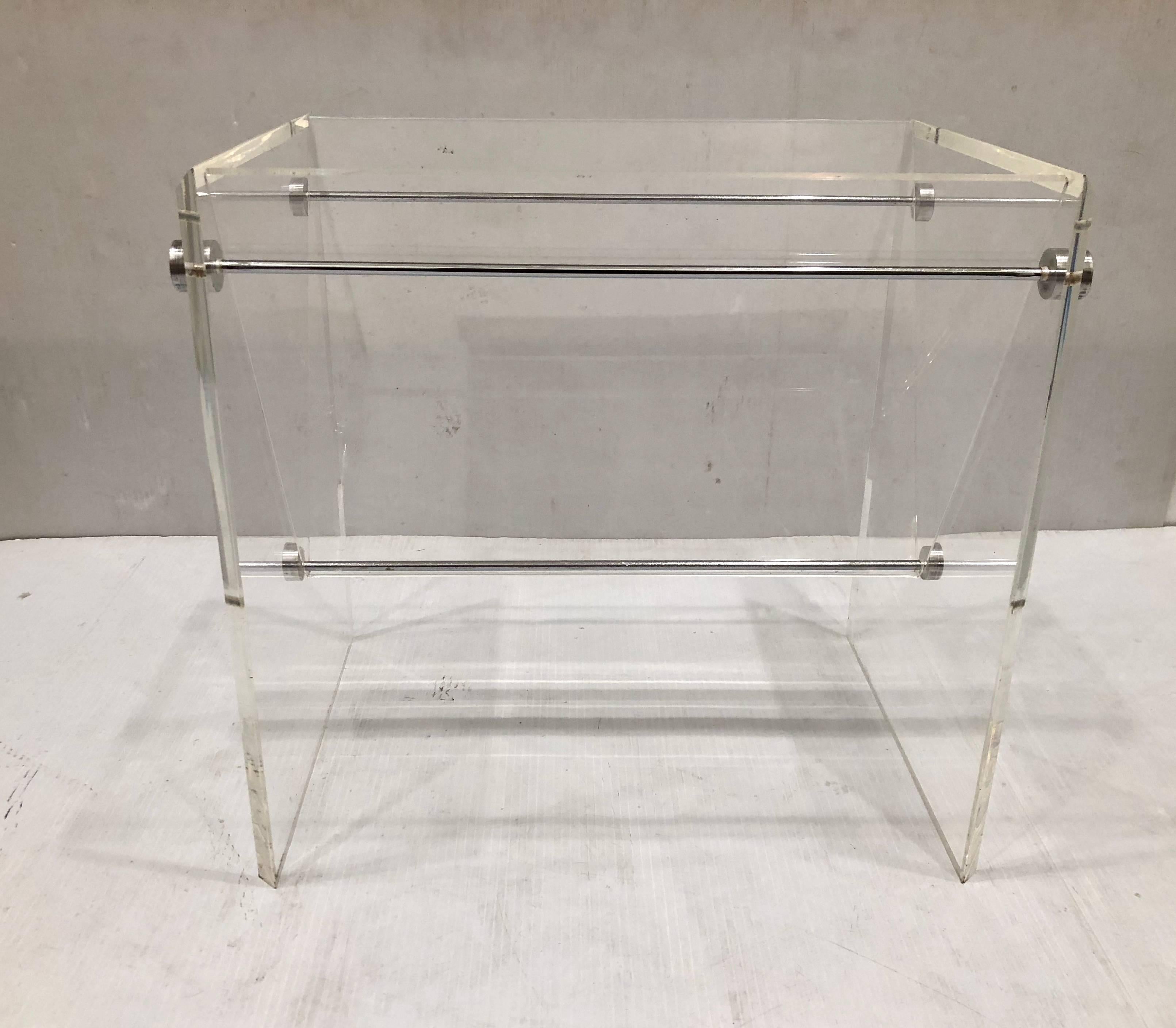 American 1970s Space Age Polished Lucite and Chrome Magazine Rack