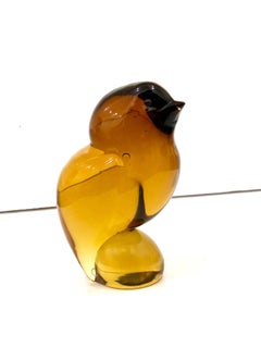 Italian Murano Amber Glass Bird Sculpture