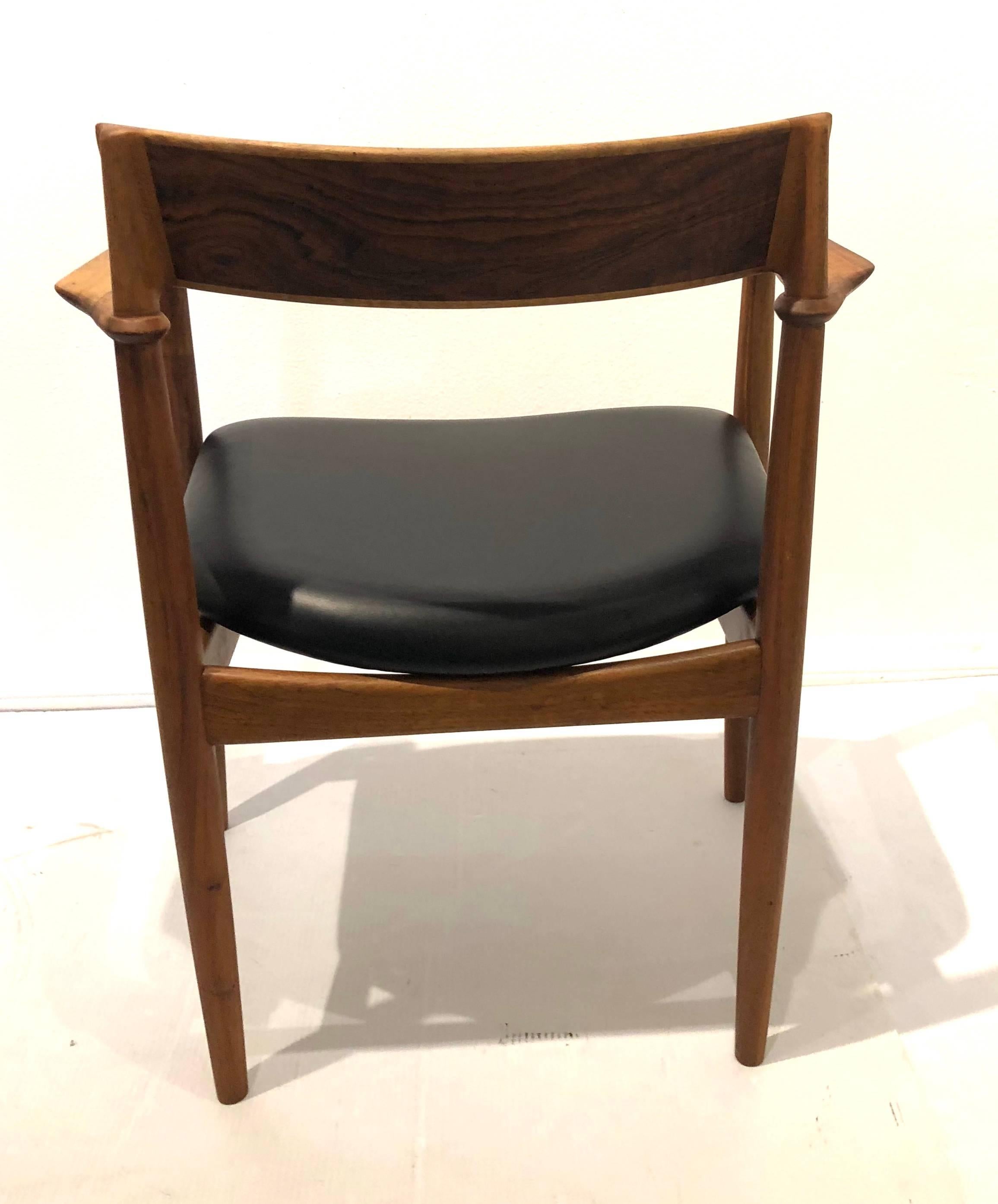 Danish Modern Rosewood and Walnut Leather Seat Armchair by Grete Jalk 1