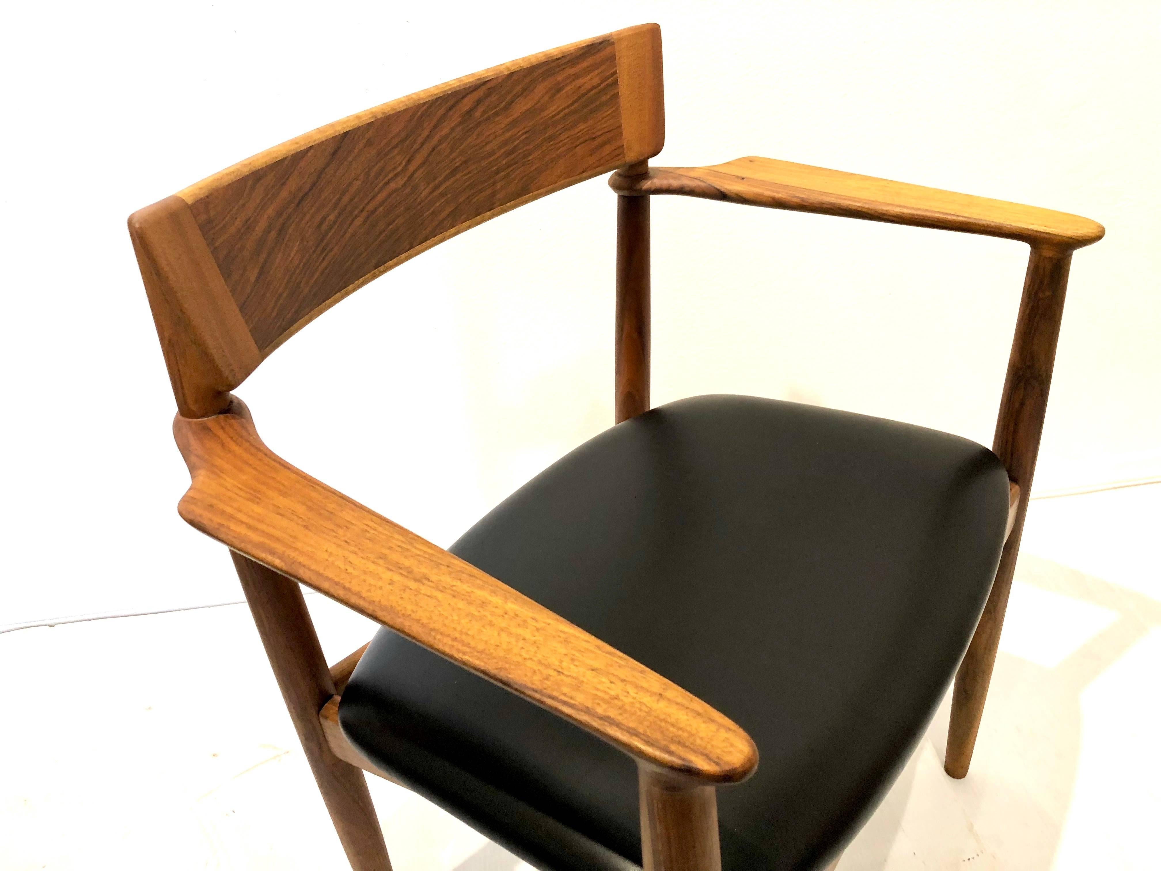 20th Century Danish Modern Rosewood and Walnut Leather Seat Armchair by Grete Jalk