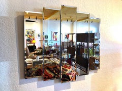 1970s Modernist Multilevel Large Decorative Mirror with Bevelled Edge