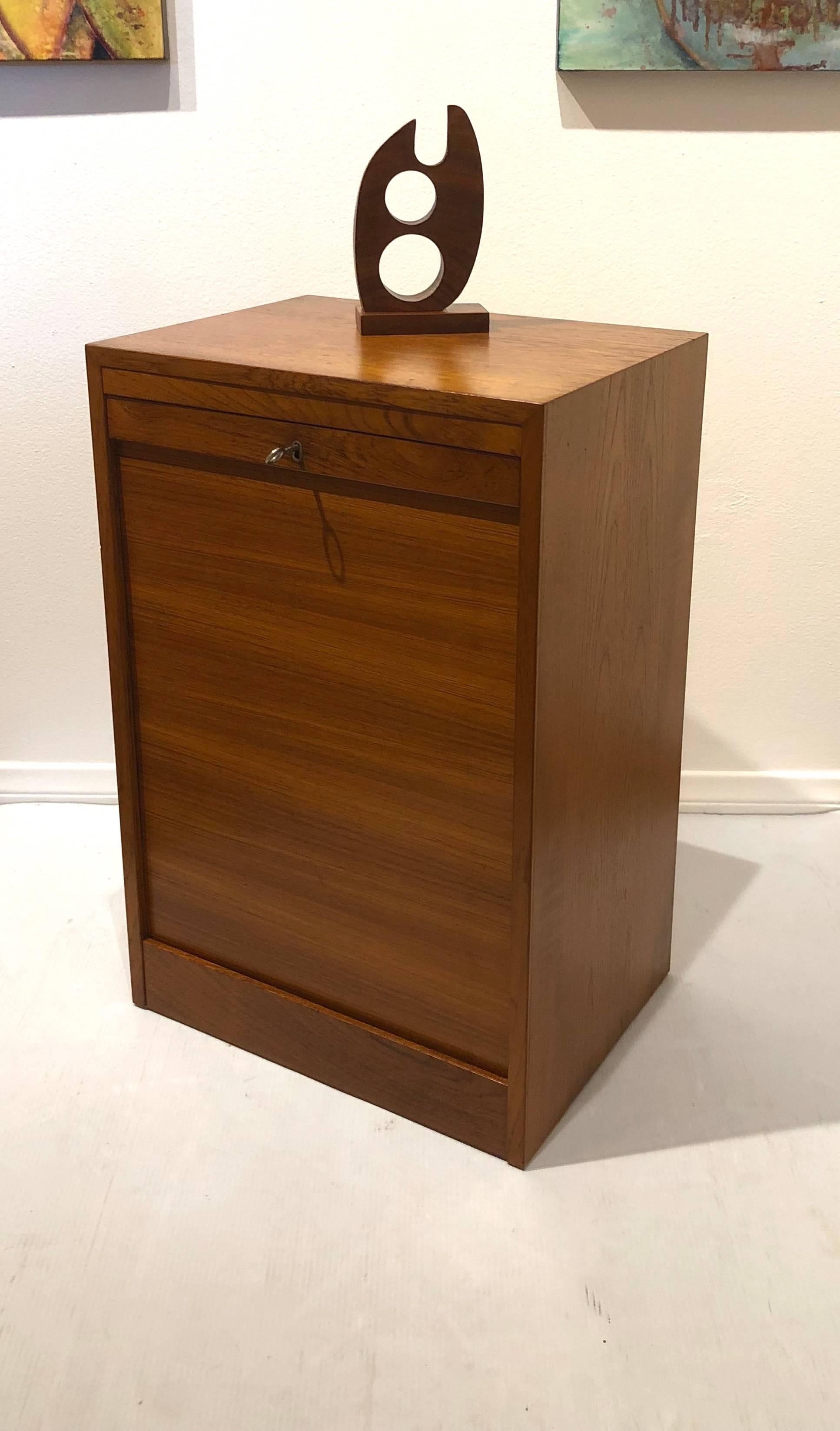 Danish Modern Tambour Door File Cabinet with Multi Drawer and Lock Key In Good Condition In San Diego, CA
