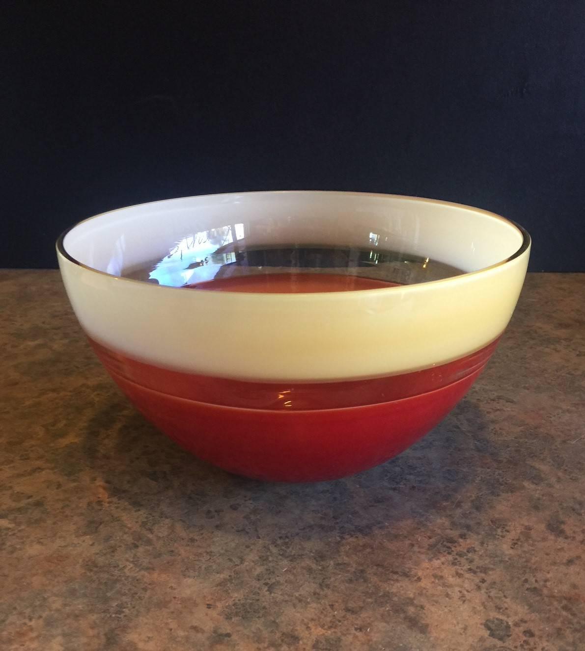 Mid-Century Modern Midcentury Signed Italian Art Glass Bowl by Barbini for Oggetti for Murano For Sale
