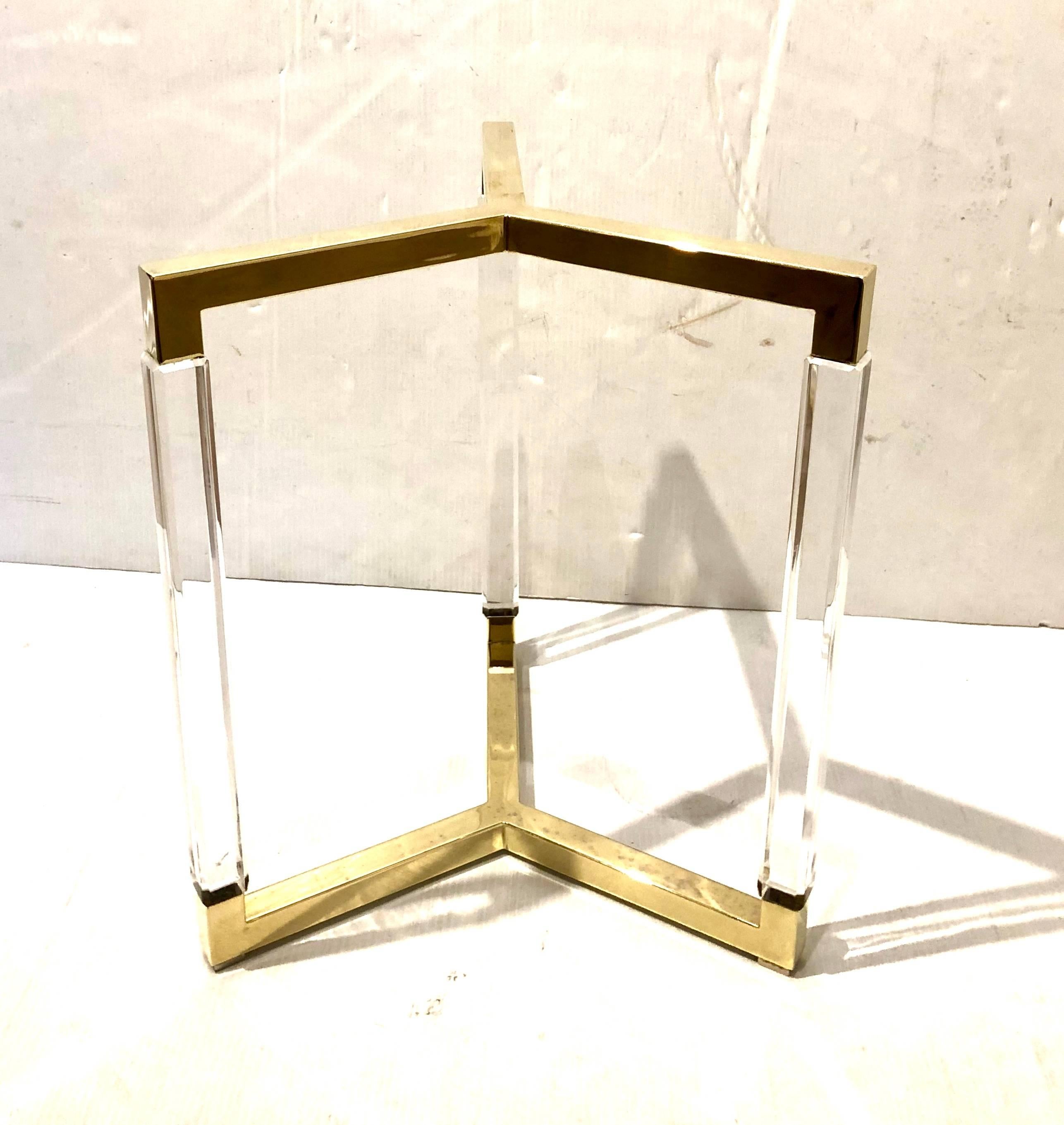 Mid-Century Modern Charles Hollis Jones Metric Line Cocktail Table in Lucite and Brass