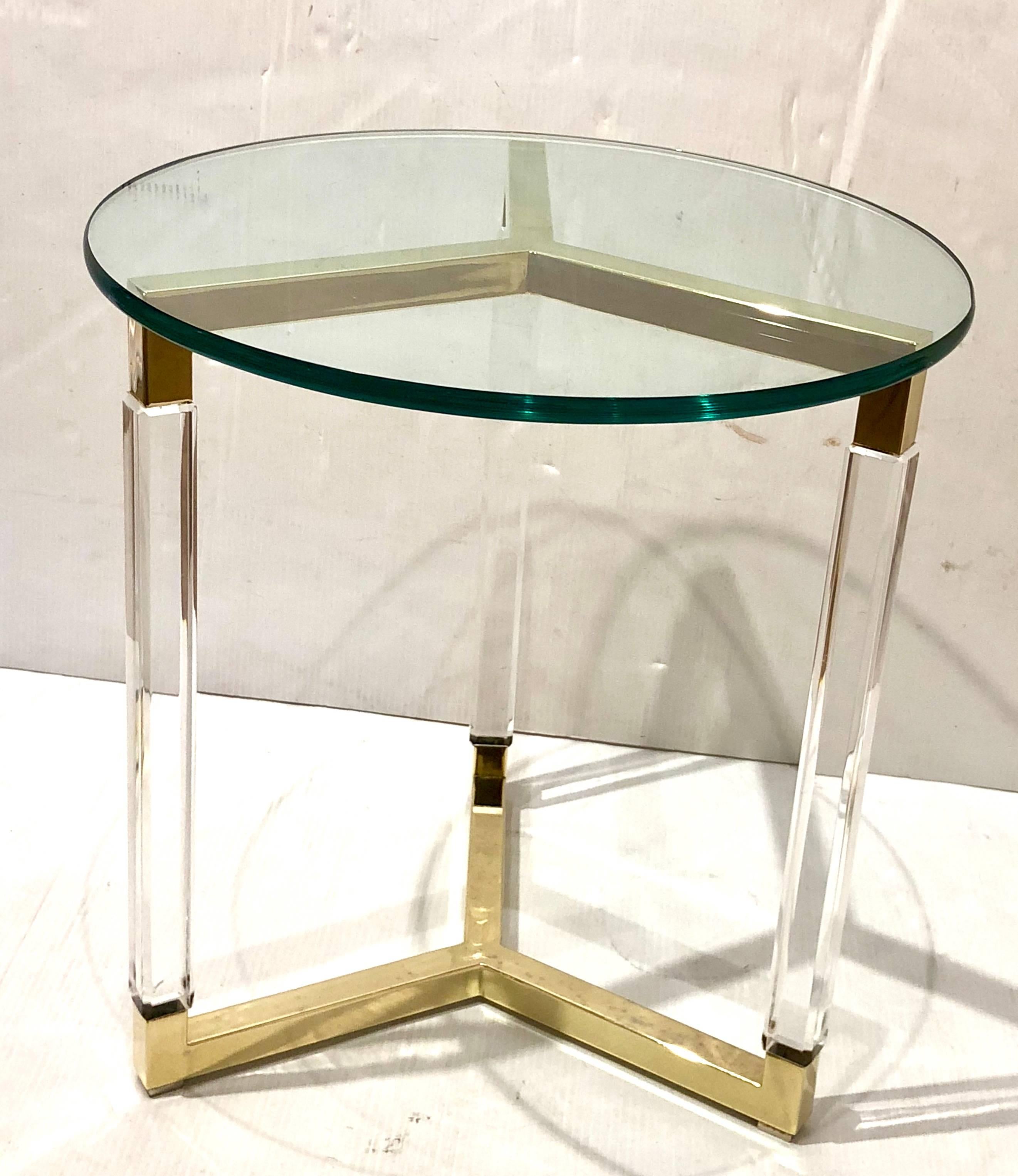 20th Century Charles Hollis Jones Metric Line Cocktail Table in Lucite and Brass
