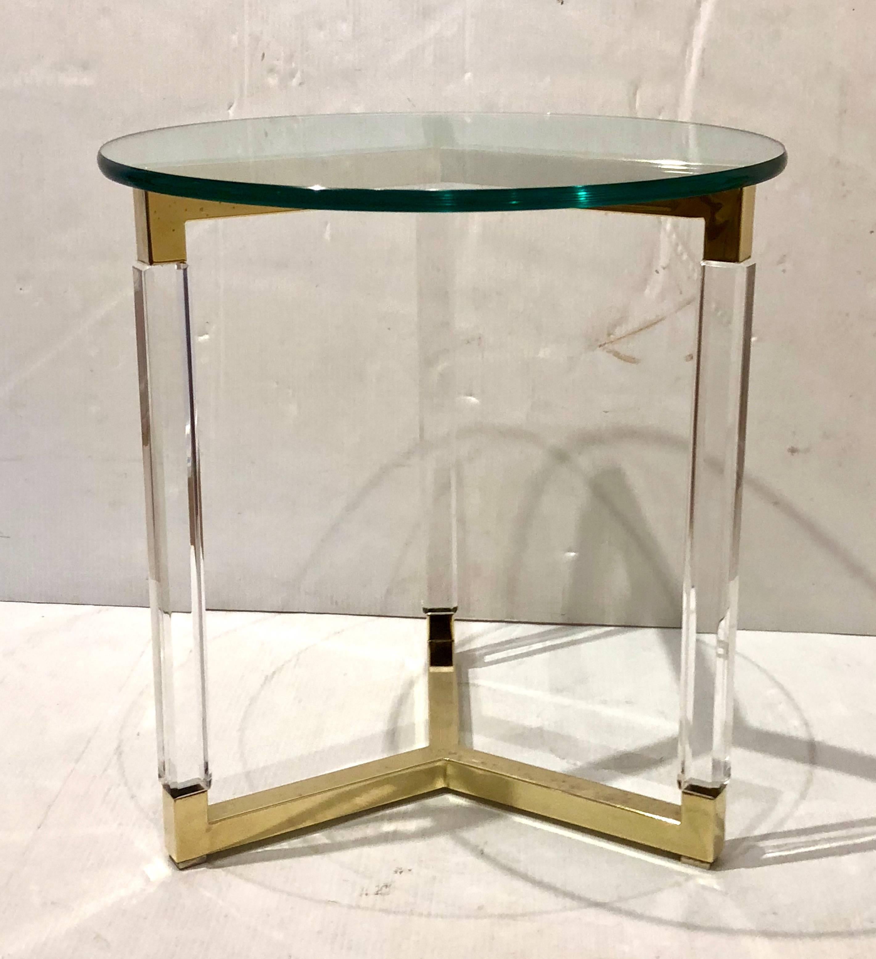 American Charles Hollis Jones Metric Line Cocktail Table in Lucite and Brass