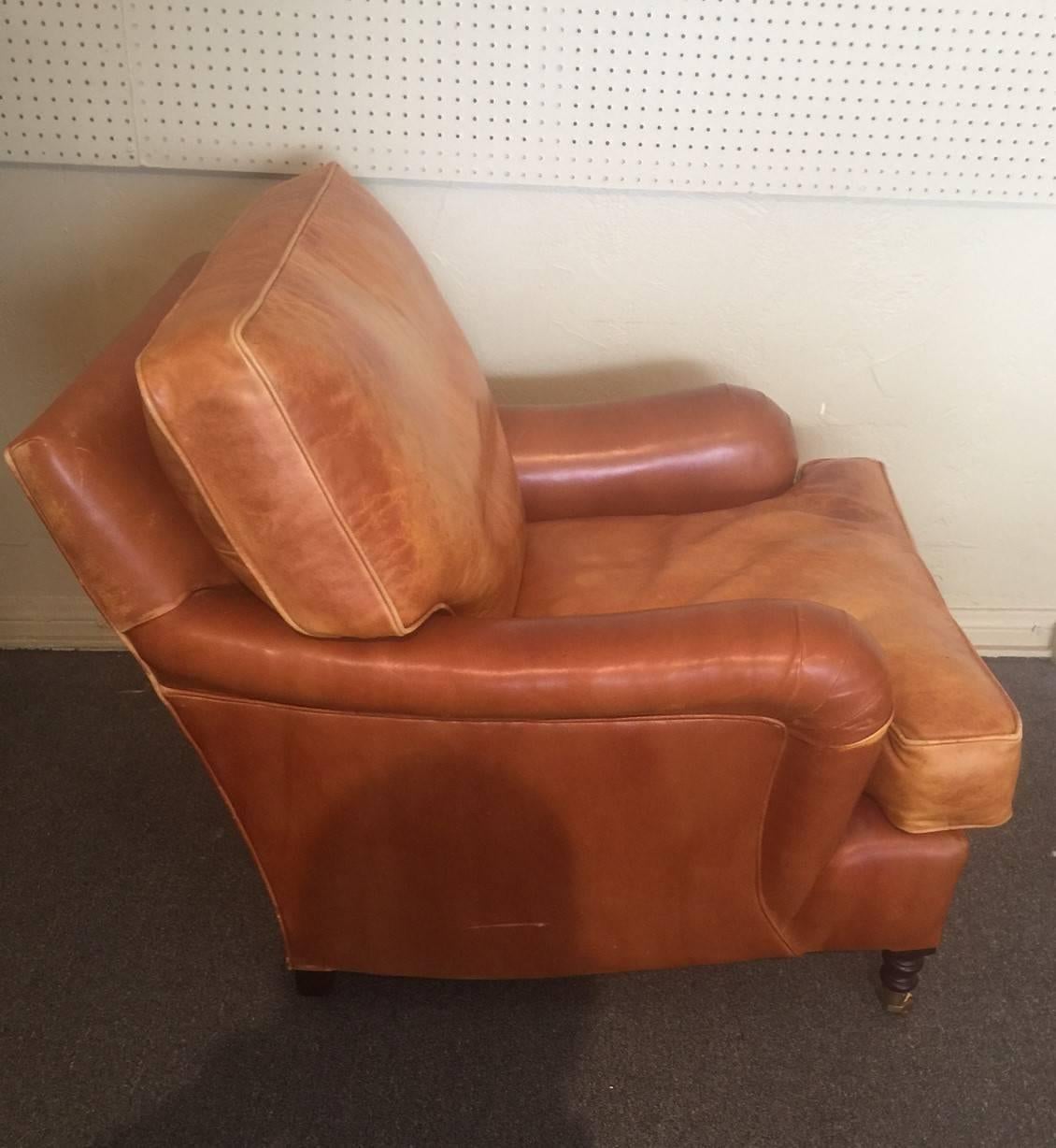 Pair of Distressed Leather Club Chairs by George Smith In Excellent Condition In San Diego, CA