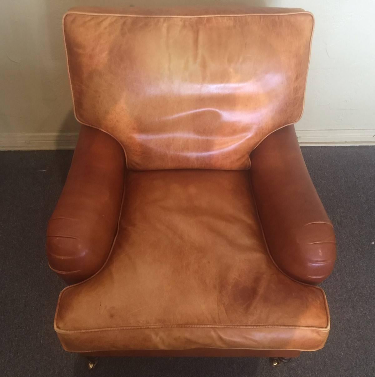 20th Century Pair of Distressed Leather Club Chairs by George Smith