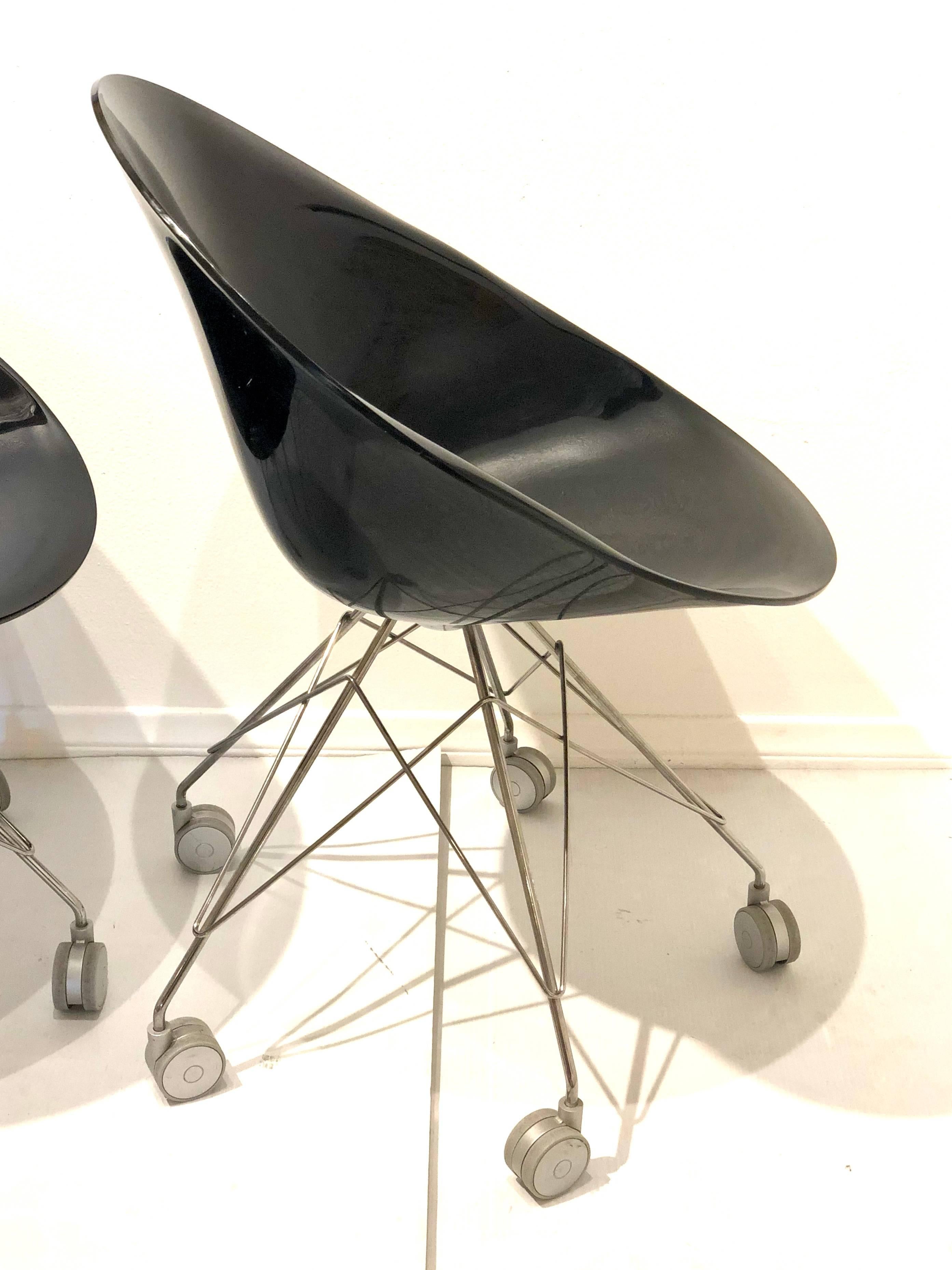 Post-Modern Pair of Eros Chairs by Phillippe Starck for Kartell in Black and Chrome