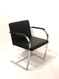 Set of 6 Classic Brno Style Chairs in Black Leather & Polished Stainless Steel