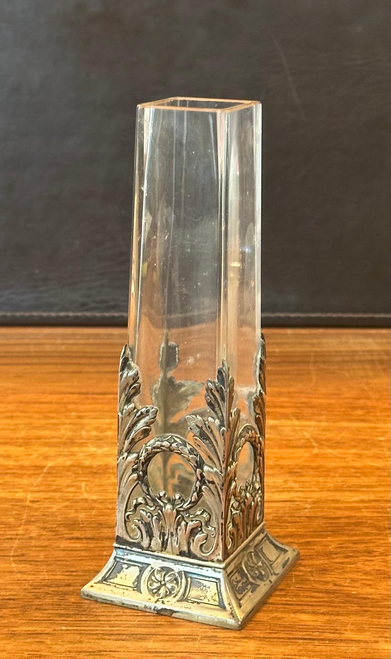 Argento 925 Vaso a bocciolo in vetro Art Nouveau e argento .800 sovrapposto in vendita