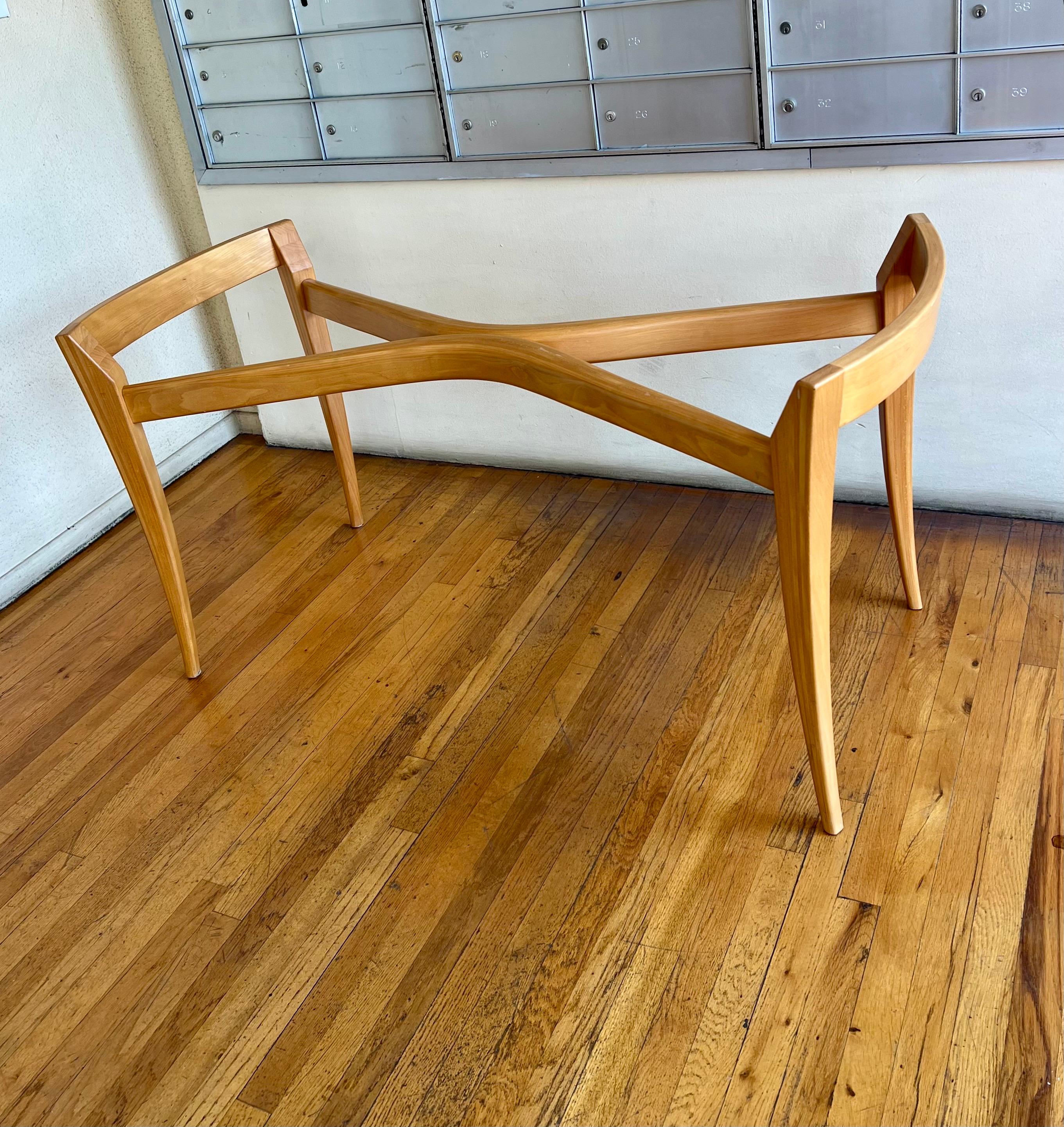 1980's Postmodern Solid Birch Wood Custom Table Dining Base In Excellent Condition For Sale In San Diego, CA