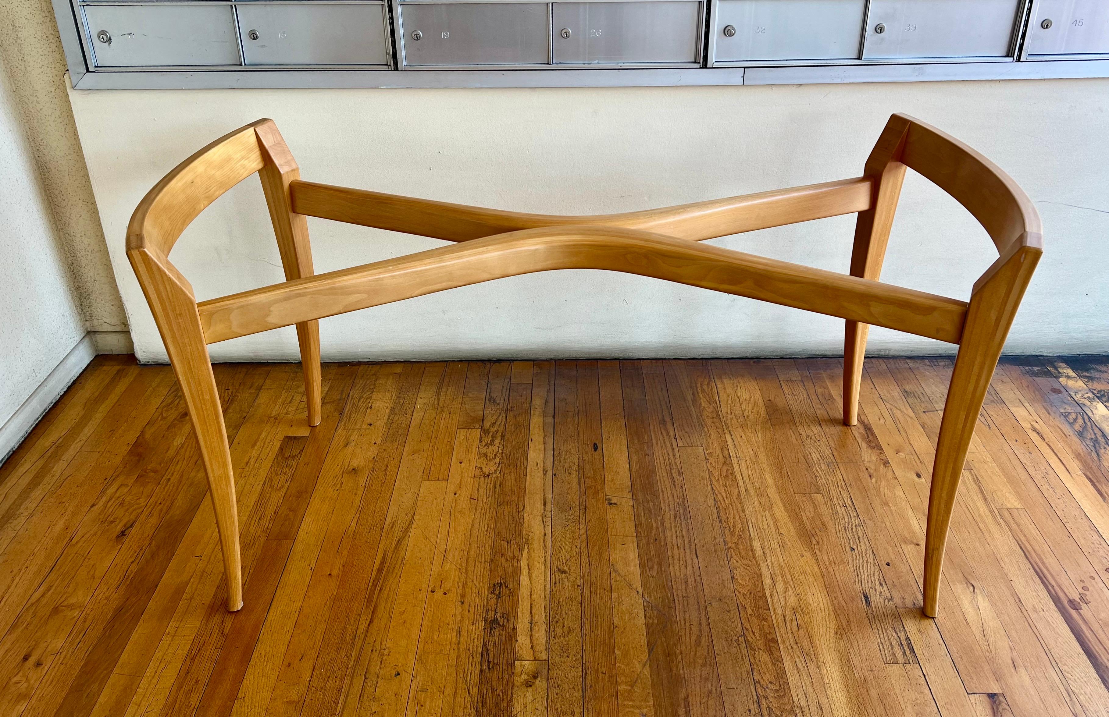 1980's Postmodern Solid Birch Wood Custom Table Dining Base For Sale 1
