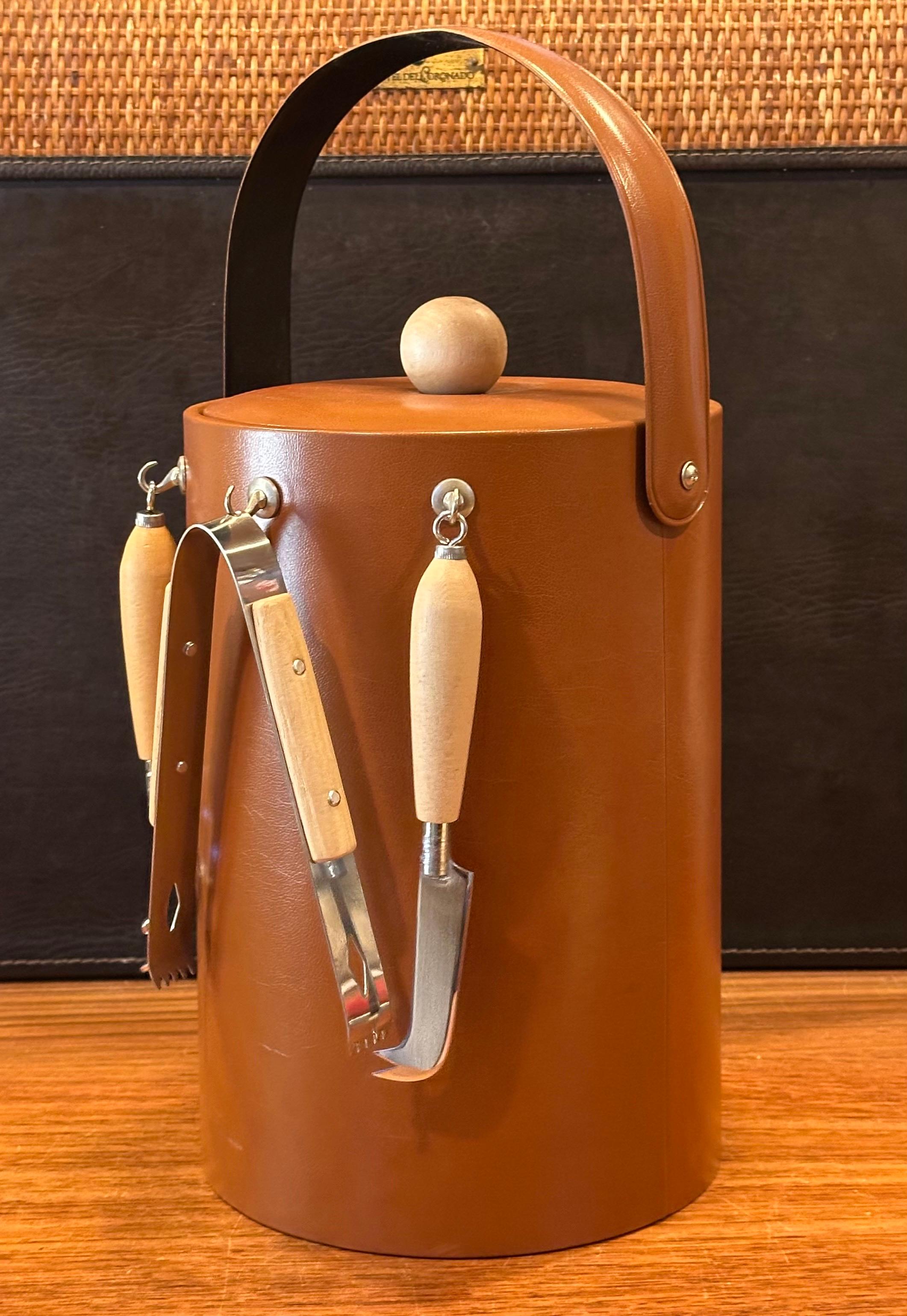 MCM Ice Bucket with Bar Tools by Georges Briard - New with Tag In Excellent Condition For Sale In San Diego, CA