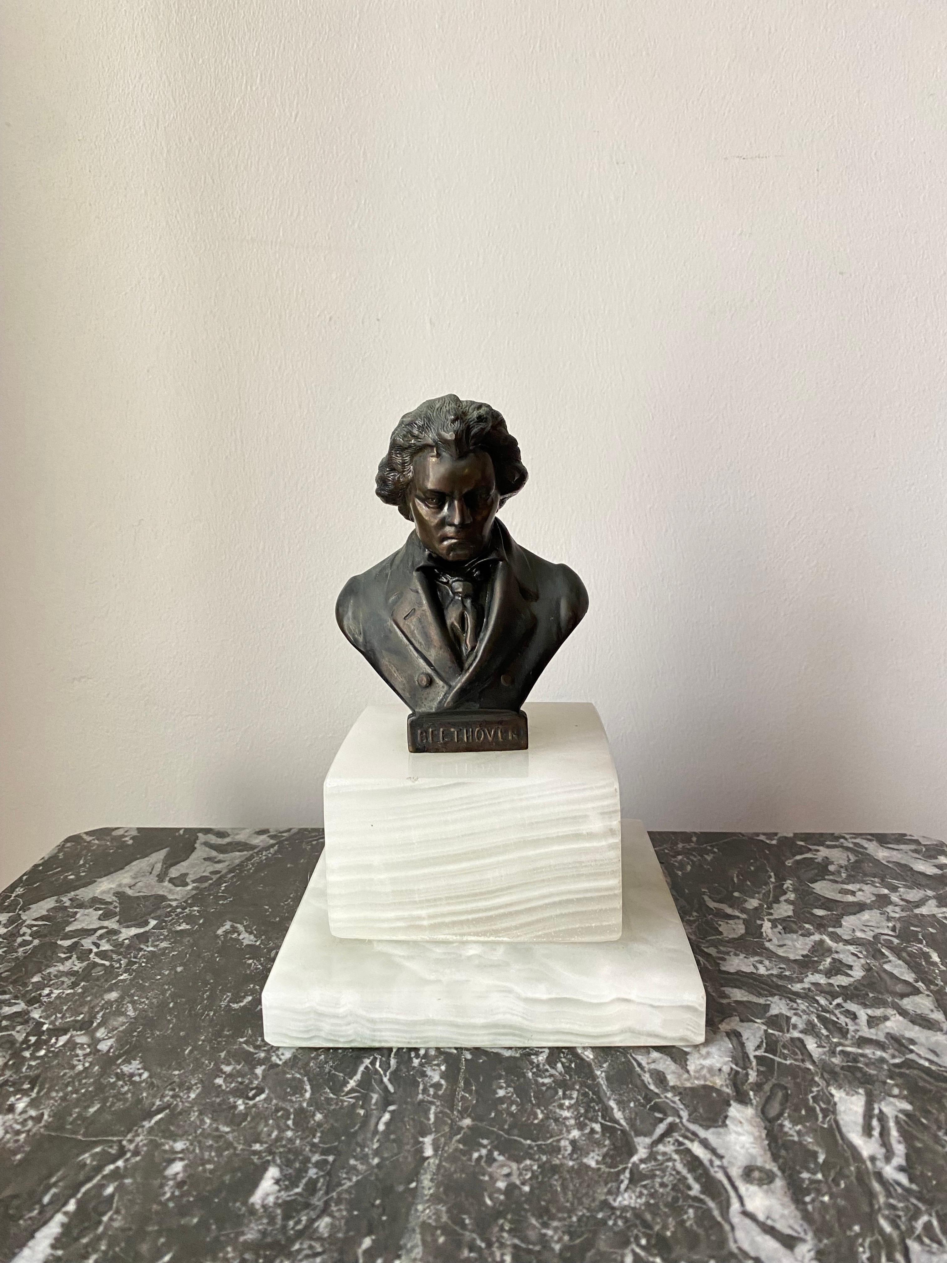 Metal Beethoven Bust on Onyx Base 1960s For Sale