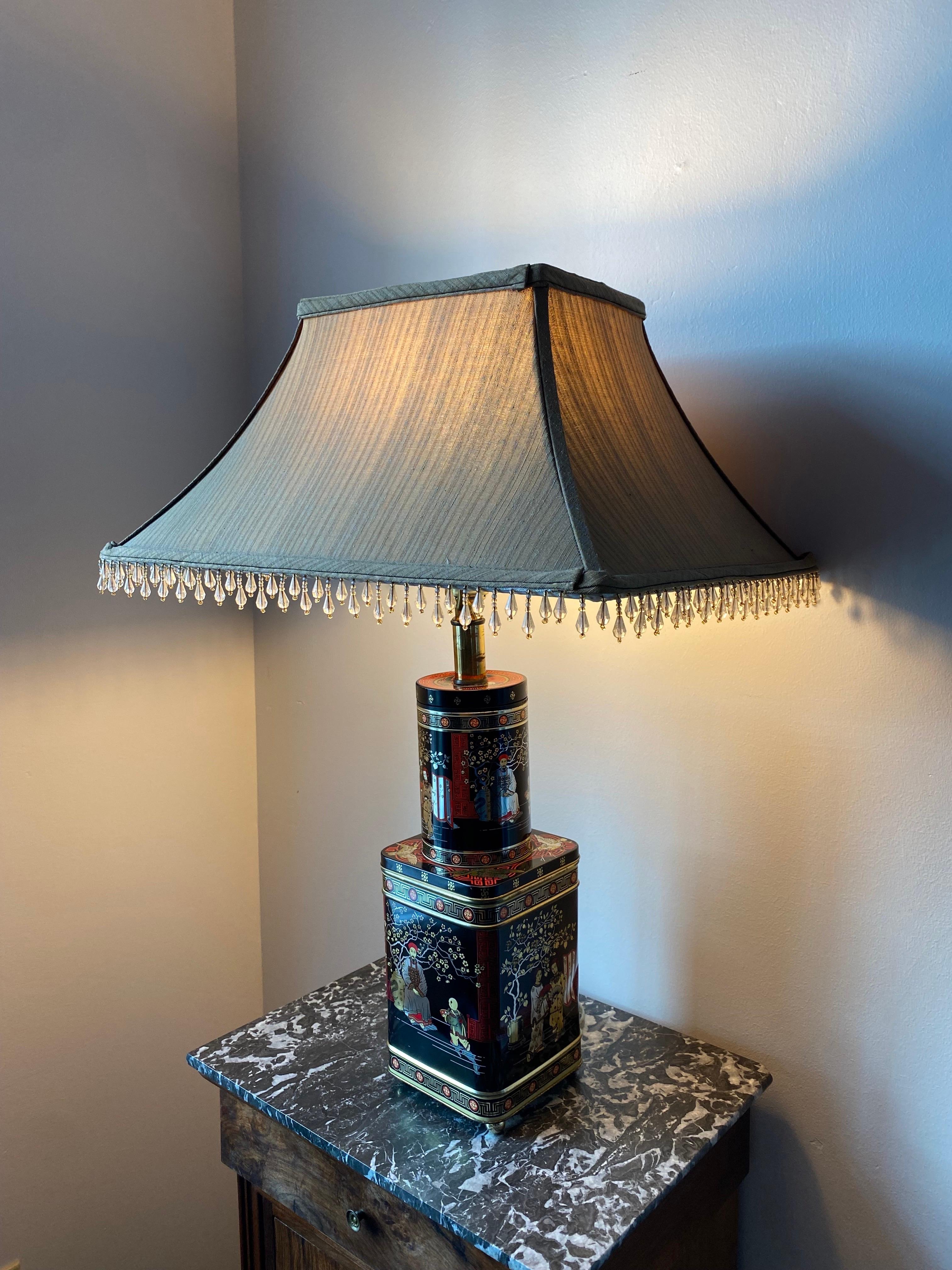 Mid Century Chinoiserie Tea Tin Lamp by Frederick Cooper For Sale 4