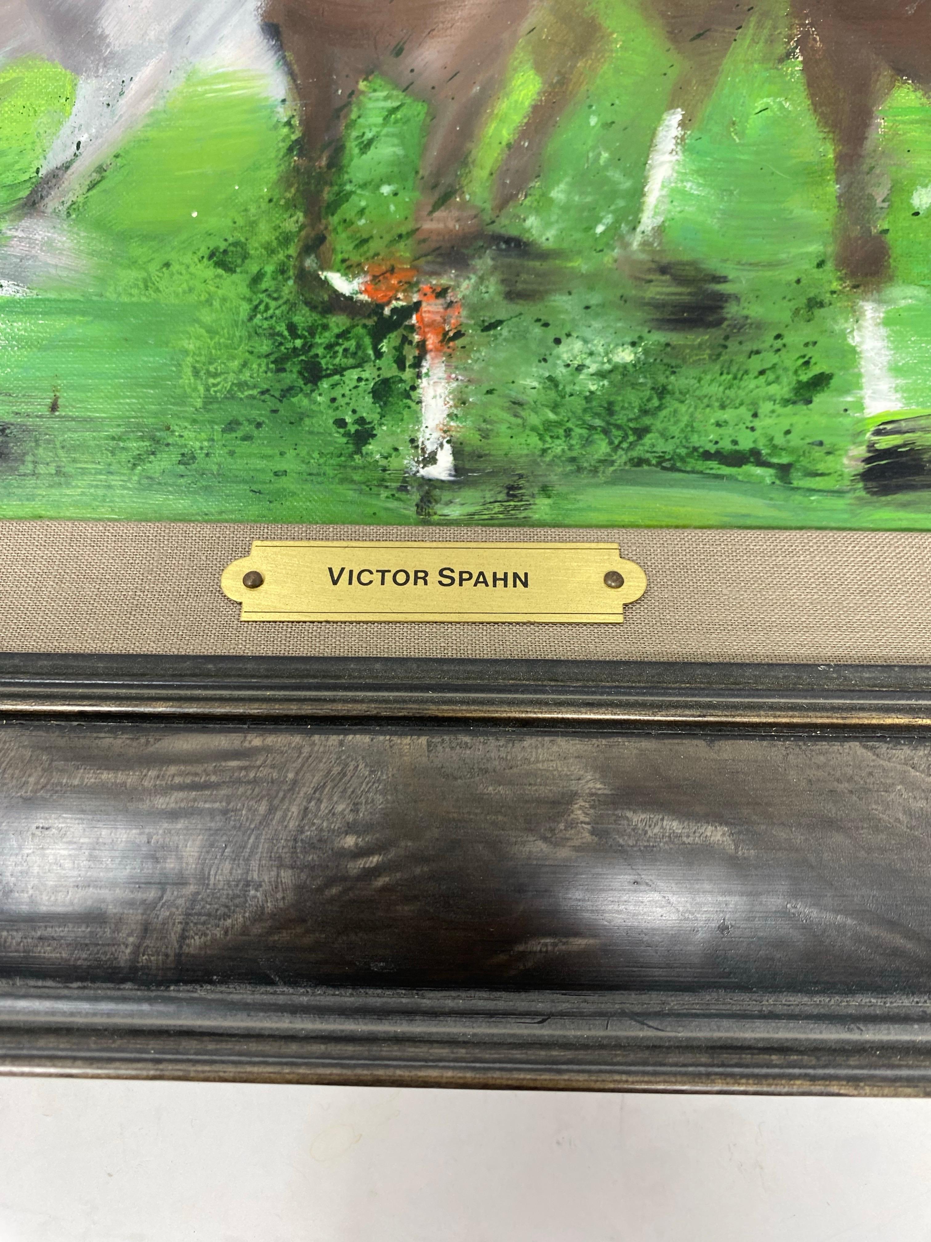 Originalgemälde Polospieler-Szene von Victor Spahn (Holz) im Angebot