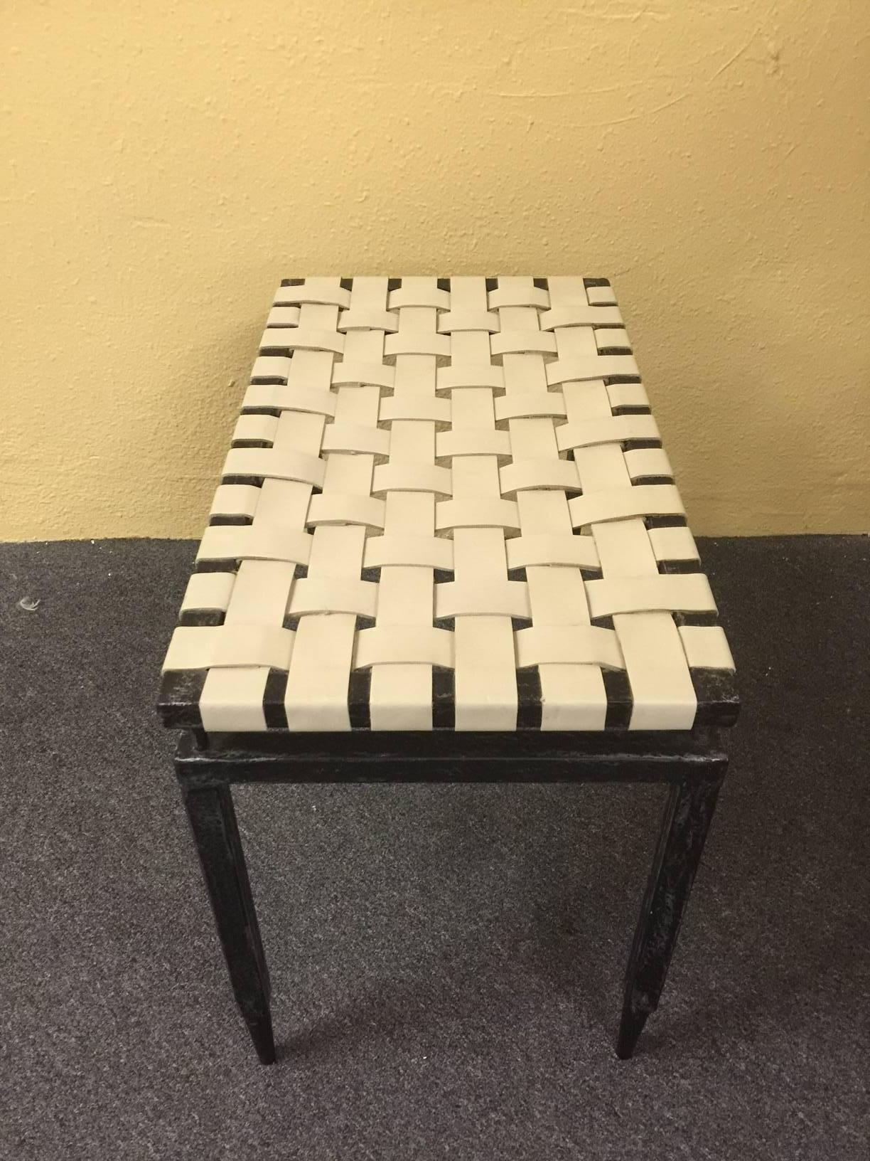 20th Century Pair of American Modern Leather and Steel Stools