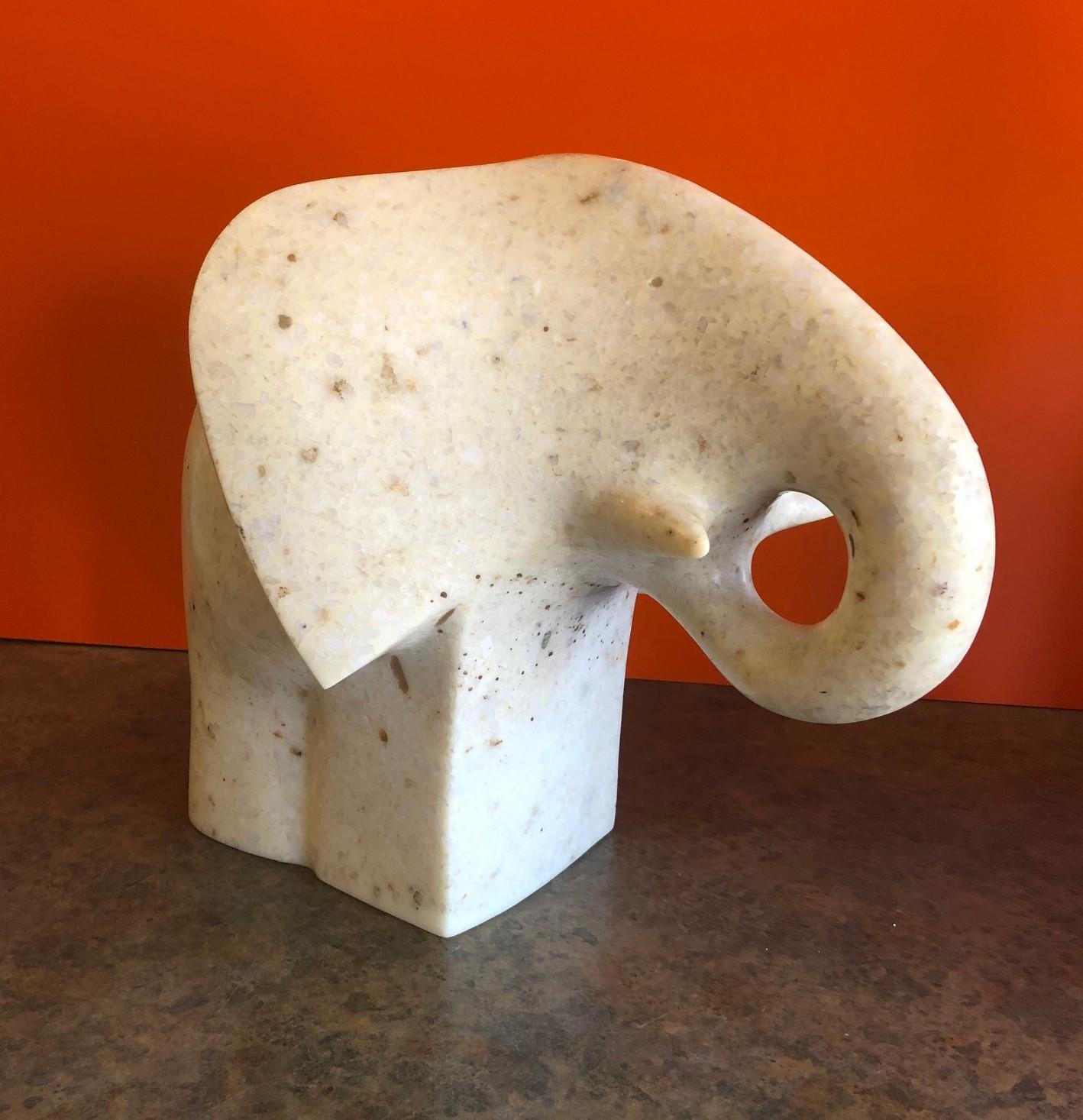 Mid-Century Modern White Marble Modernist Elephant Sculpture by Japanese Artist Masatoyo Kishi Kuki