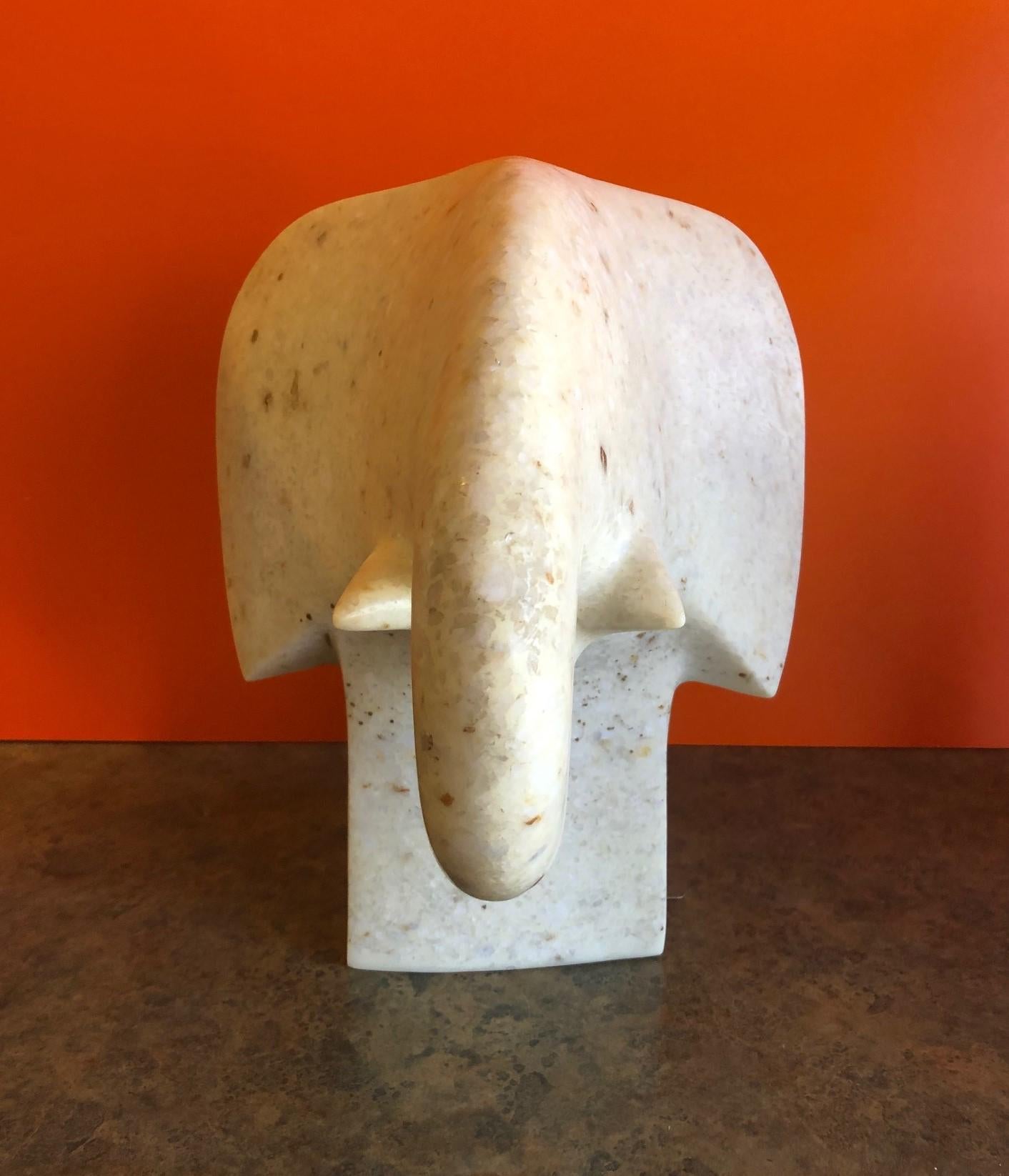 White Marble Modernist Elephant Sculpture by Japanese Artist Masatoyo Kishi Kuki In Good Condition In San Diego, CA