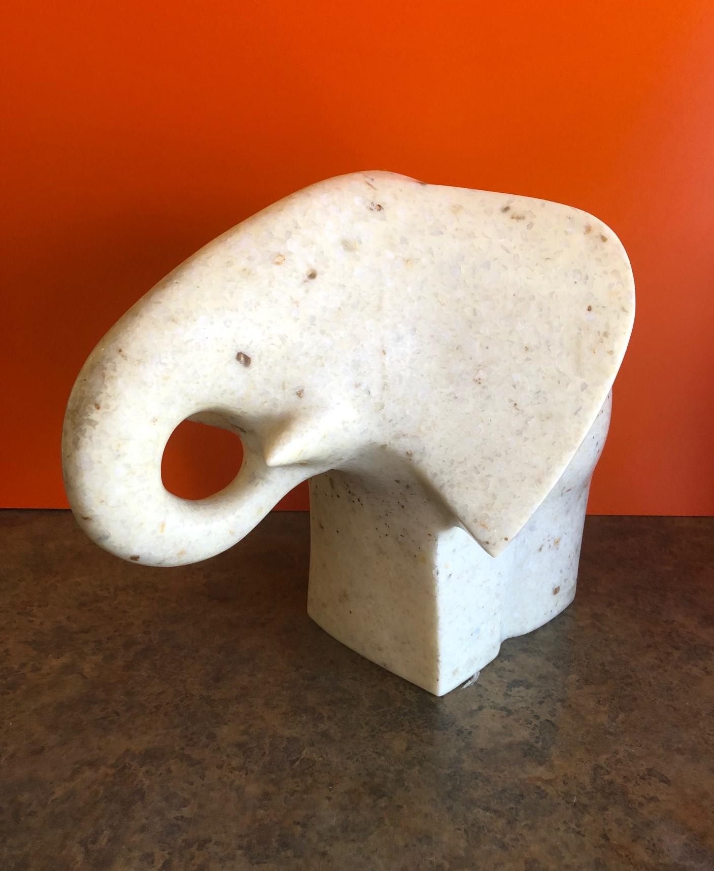 White Marble Modernist Elephant Sculpture by Japanese Artist Masatoyo Kishi Kuki 1