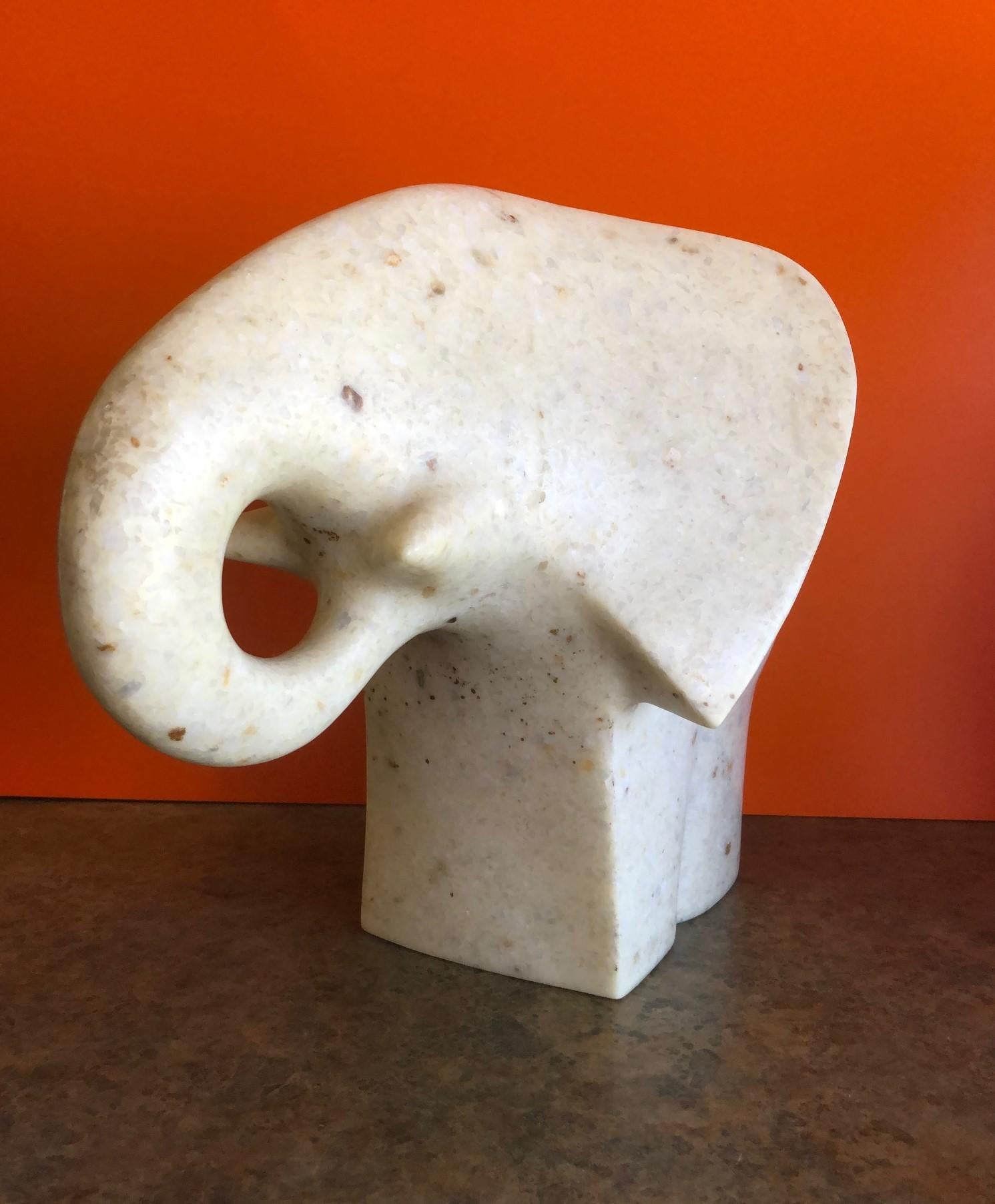 White Marble Modernist Elephant Sculpture by Japanese Artist Masatoyo Kishi Kuki 3