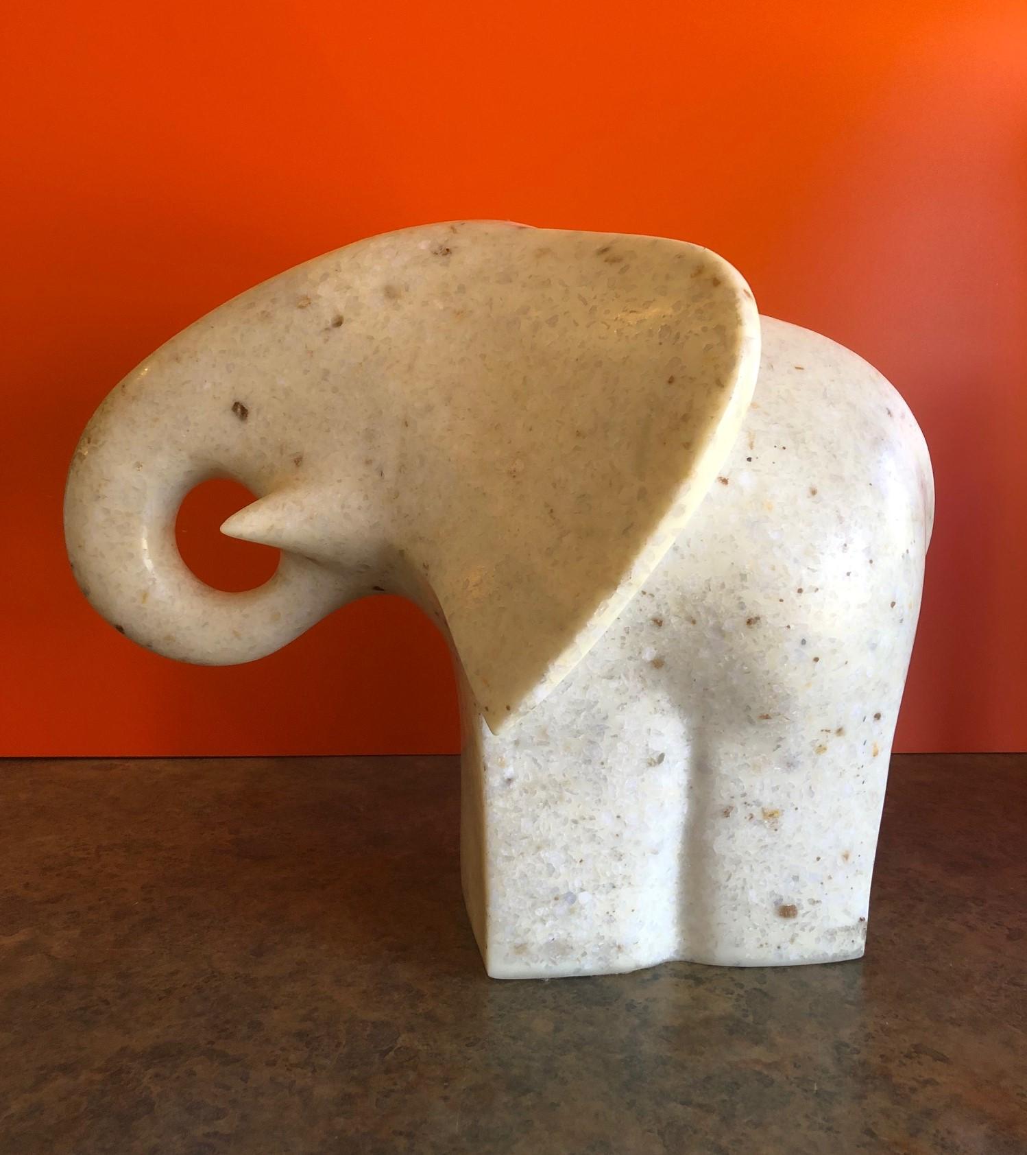 20th Century White Marble Modernist Elephant Sculpture by Japanese Artist Masatoyo Kishi Kuki