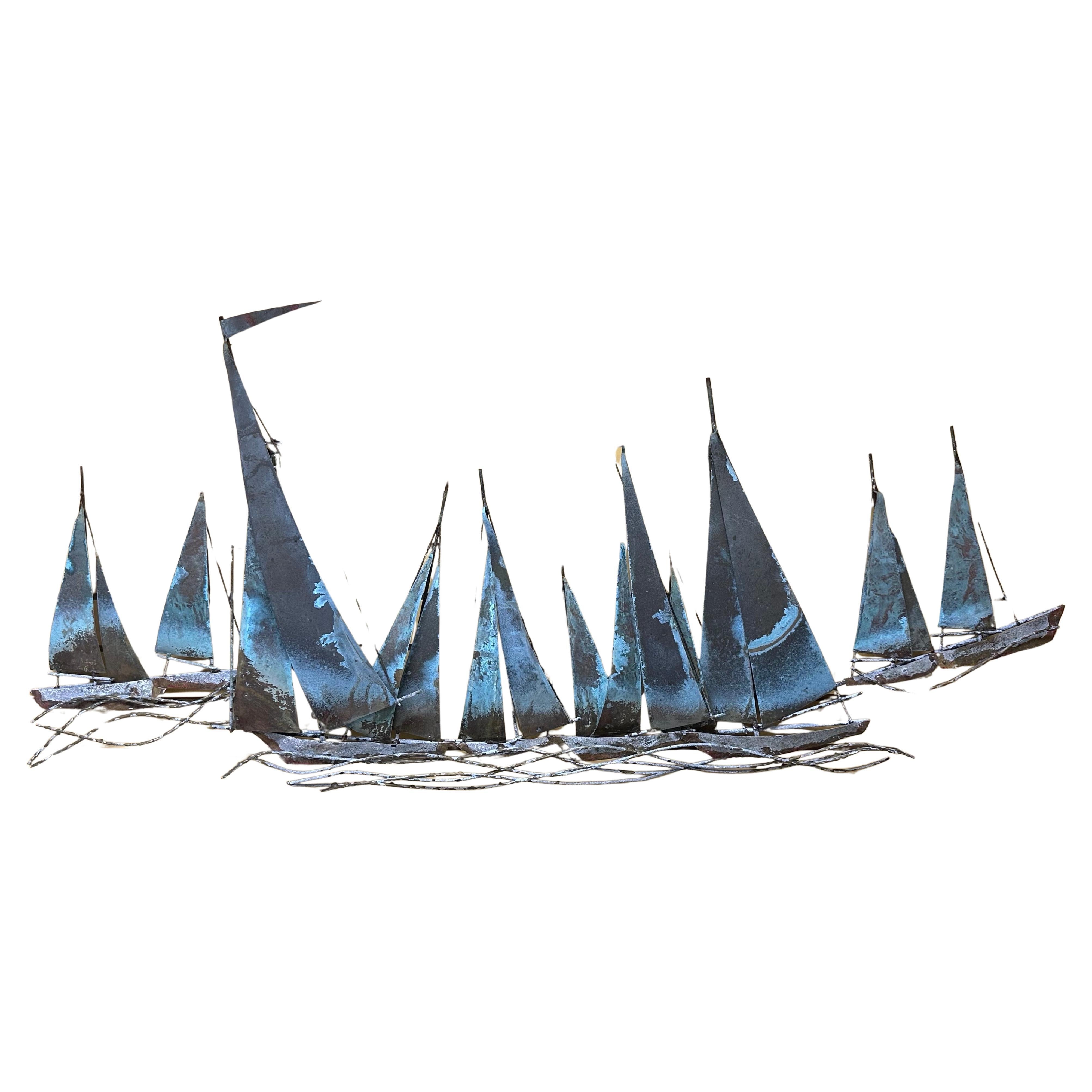 Segelboot-Regatta-Wandskulptur aus gemischtem Metall von C. Jere für Artisian House im Zustand „Relativ gut“ im Angebot in San Diego, CA